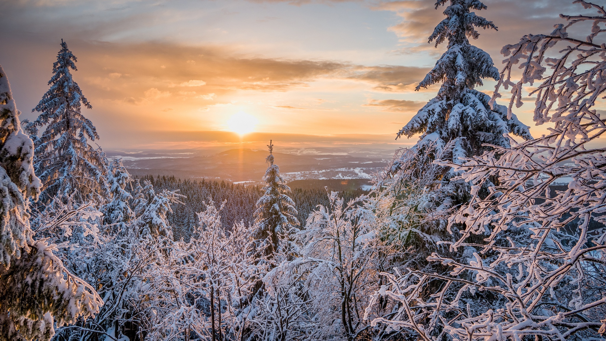 PCデスクトップに風景, 冬, 自然, 日の出, 地球画像を無料でダウンロード