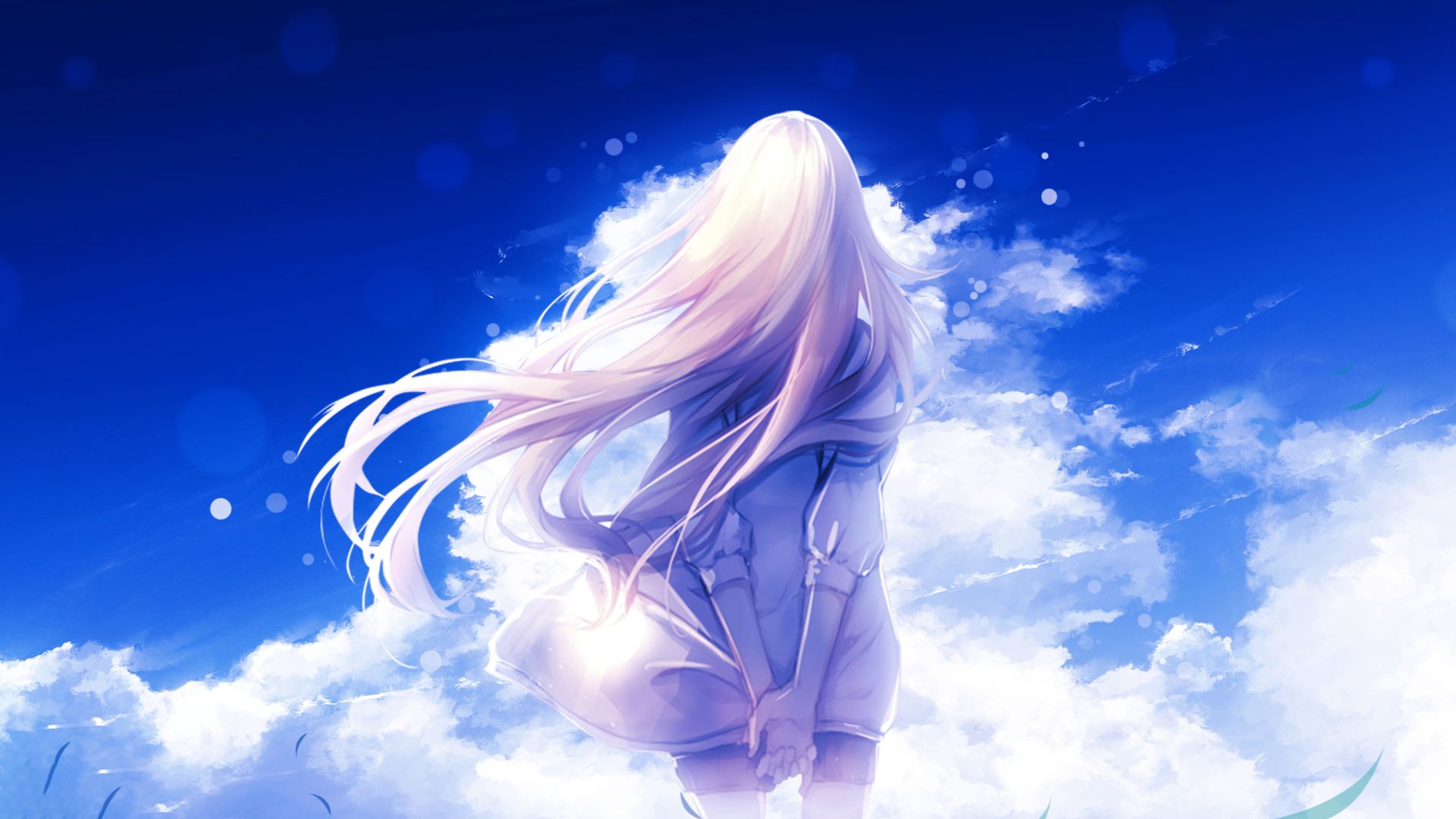 Download mobile wallpaper Anime, Sky, Cloud, Original, Long Hair, White Hair for free.