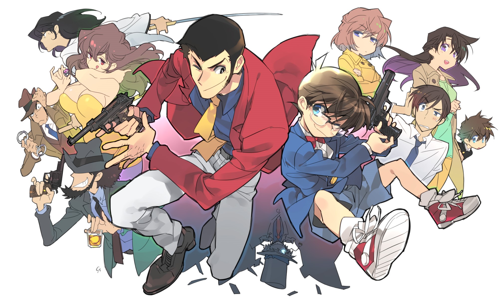 anime, crossover, detective conan, lupin the third