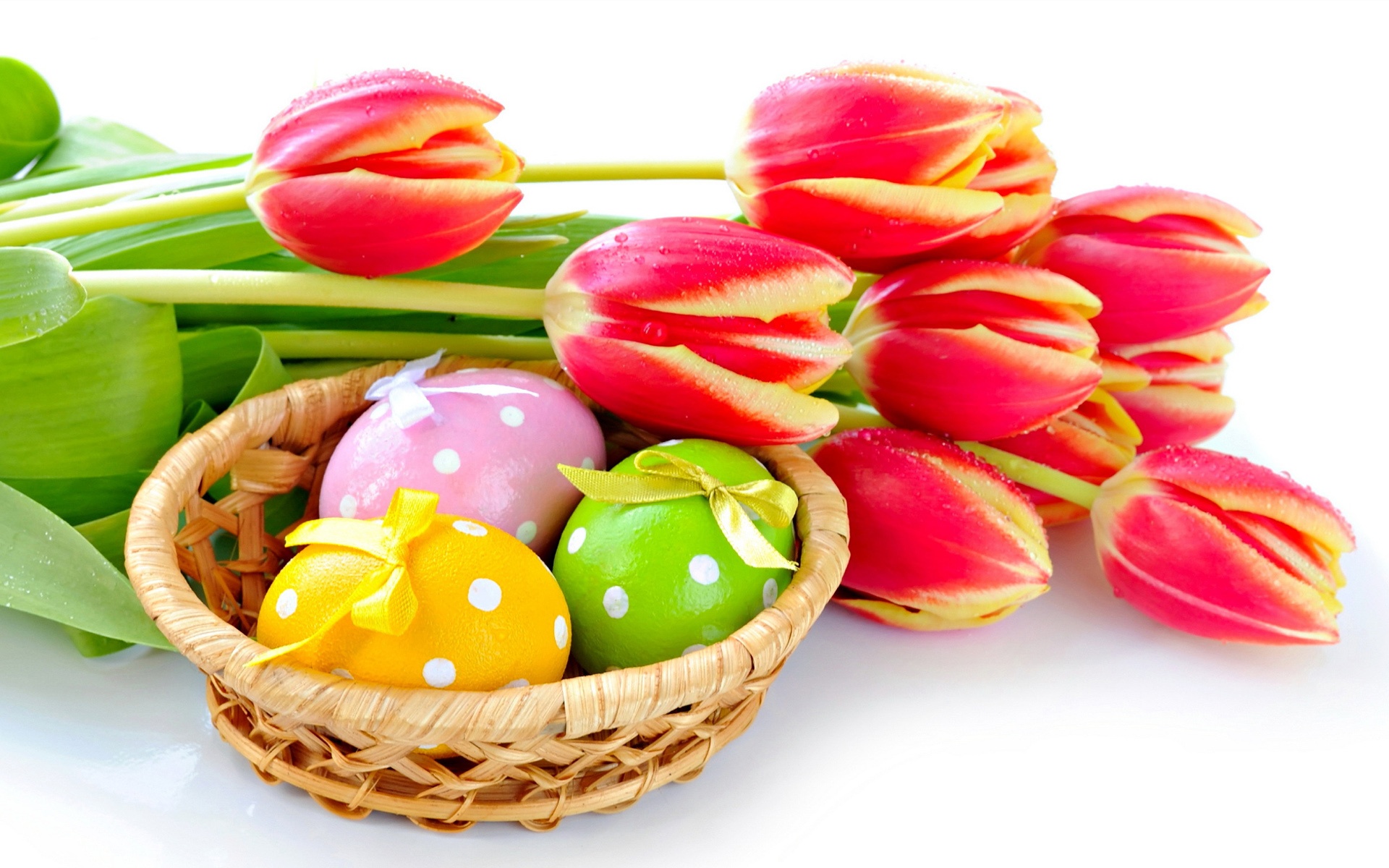 Free download wallpaper Easter, Holiday, Colorful, Basket, Tulip, Egg, Easter Egg on your PC desktop