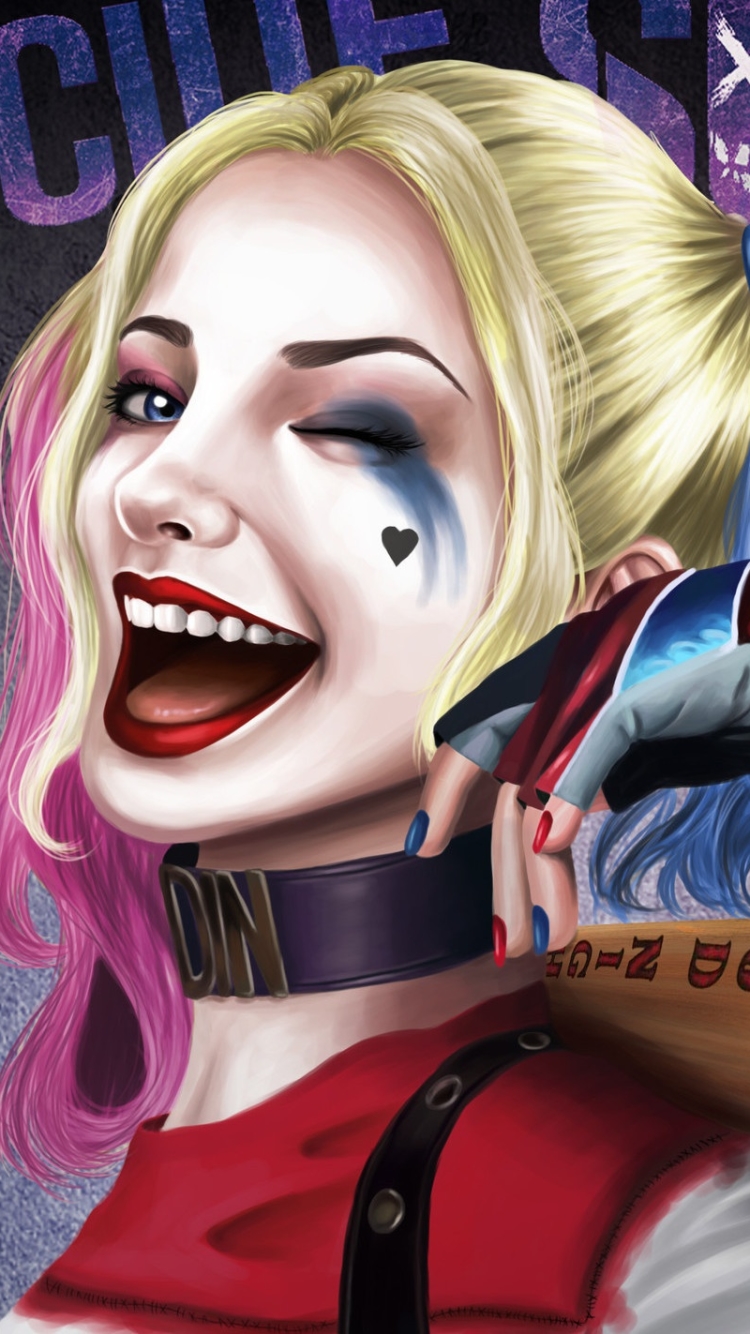 Download mobile wallpaper Smile, Face, Wink, Movie, Harley Quinn, Dc Comics, Lipstick, Suicide Squad for free.