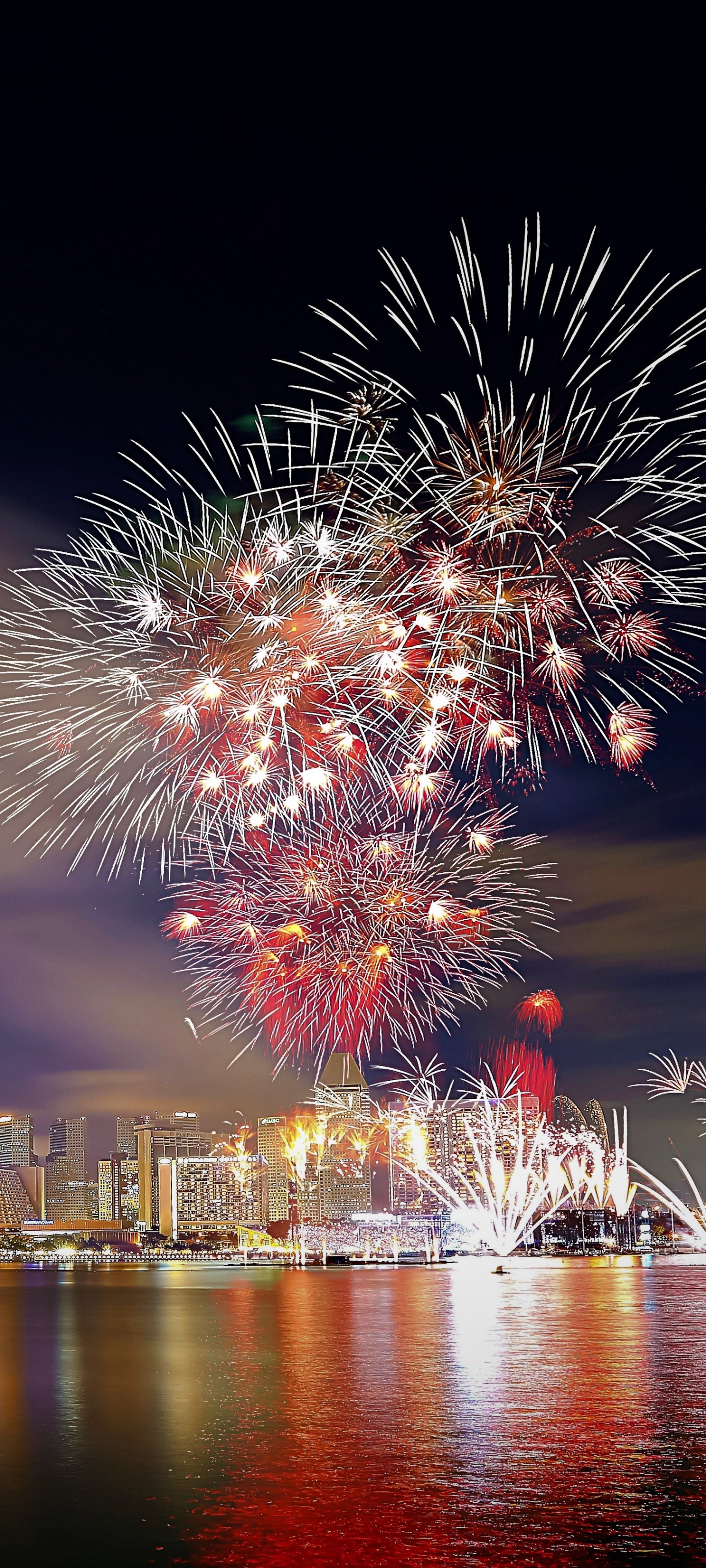 Download mobile wallpaper Night, Colorful, Singapore, Fireworks, Photography for free.