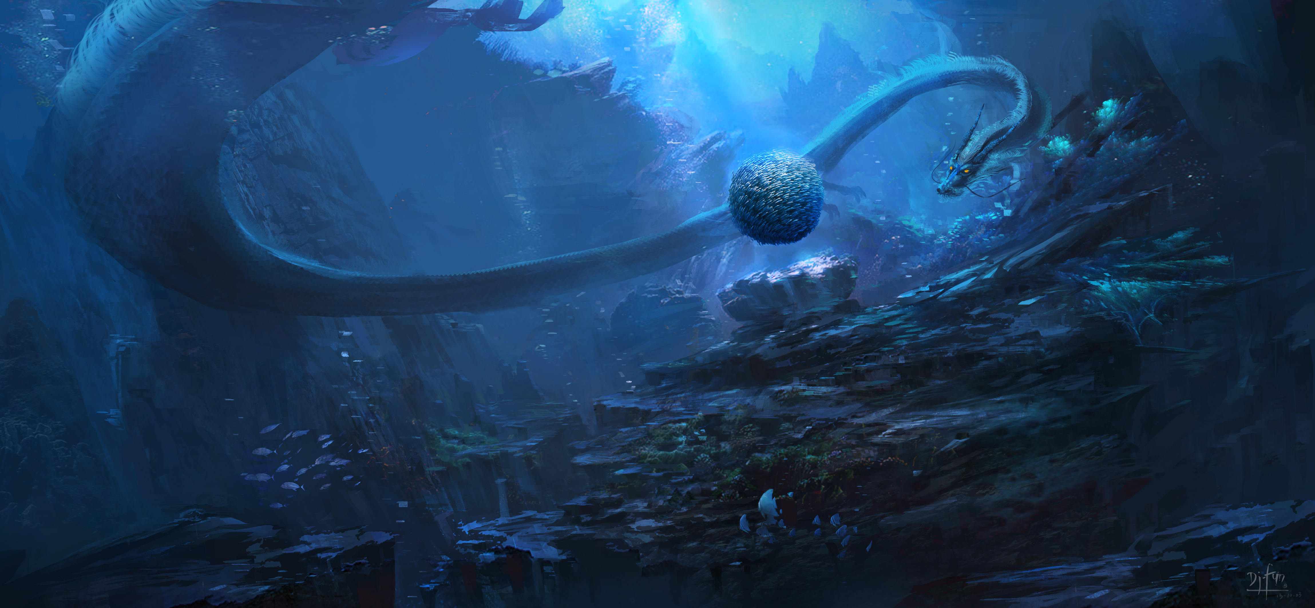 Free download wallpaper Fantasy, Dragon, Underwater on your PC desktop