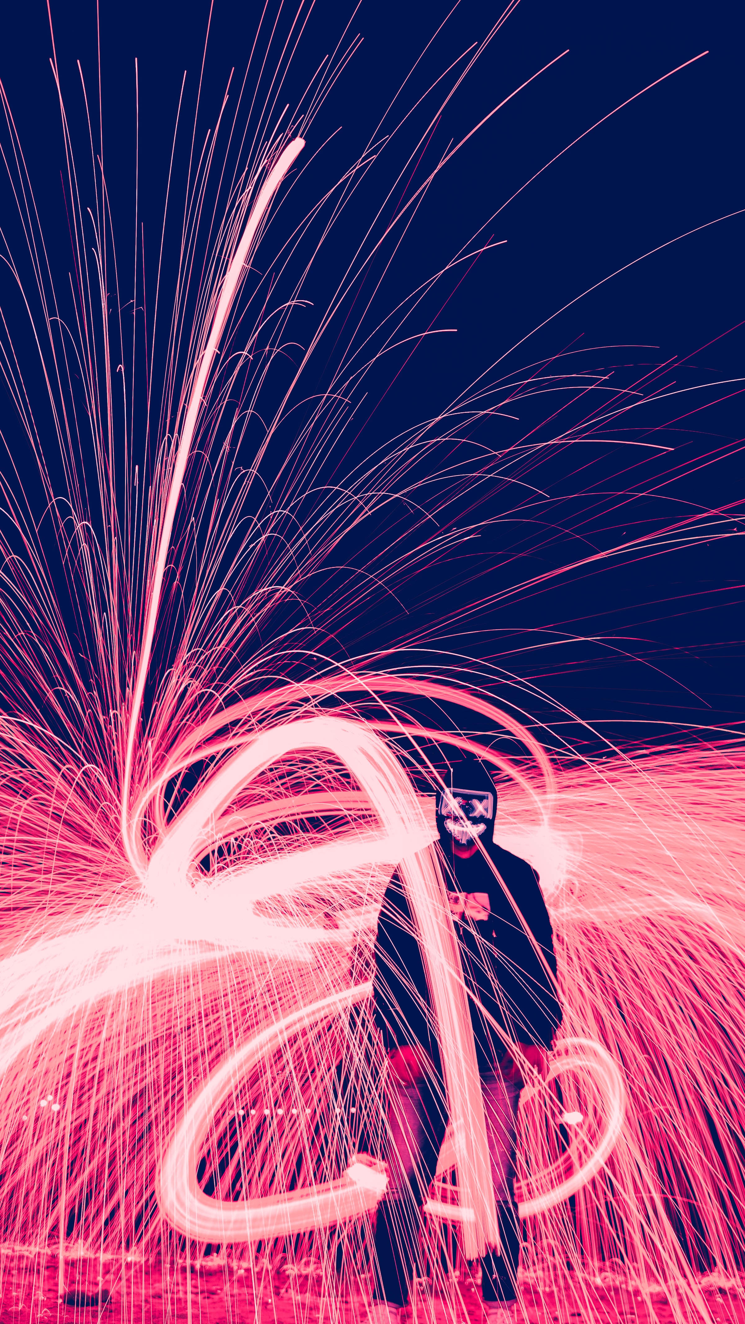 mask, sparks, miscellanea, miscellaneous, neon, freezelight, human, person for android