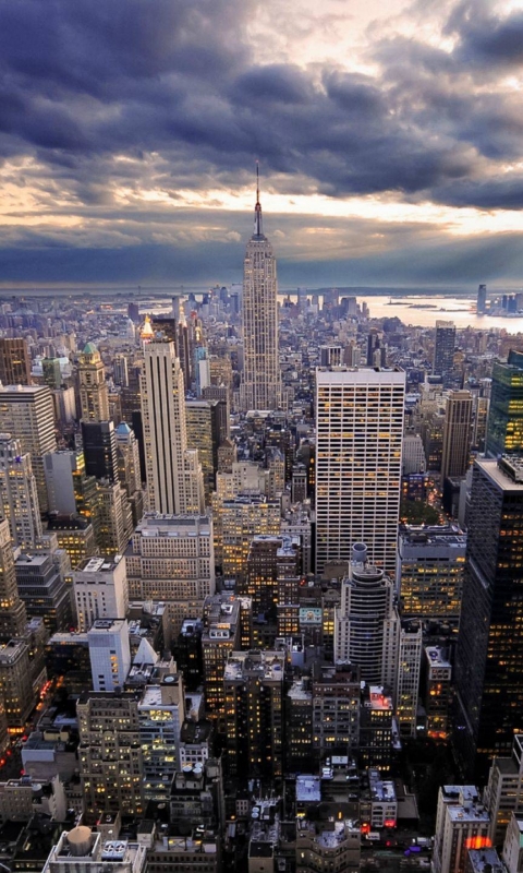 Handy-Wallpaper Landschaft, Städte, Stadt, Wolkenkratzer, Gebäude, Horizont, Wolke, New York, Menschengemacht, Großstadt kostenlos herunterladen.