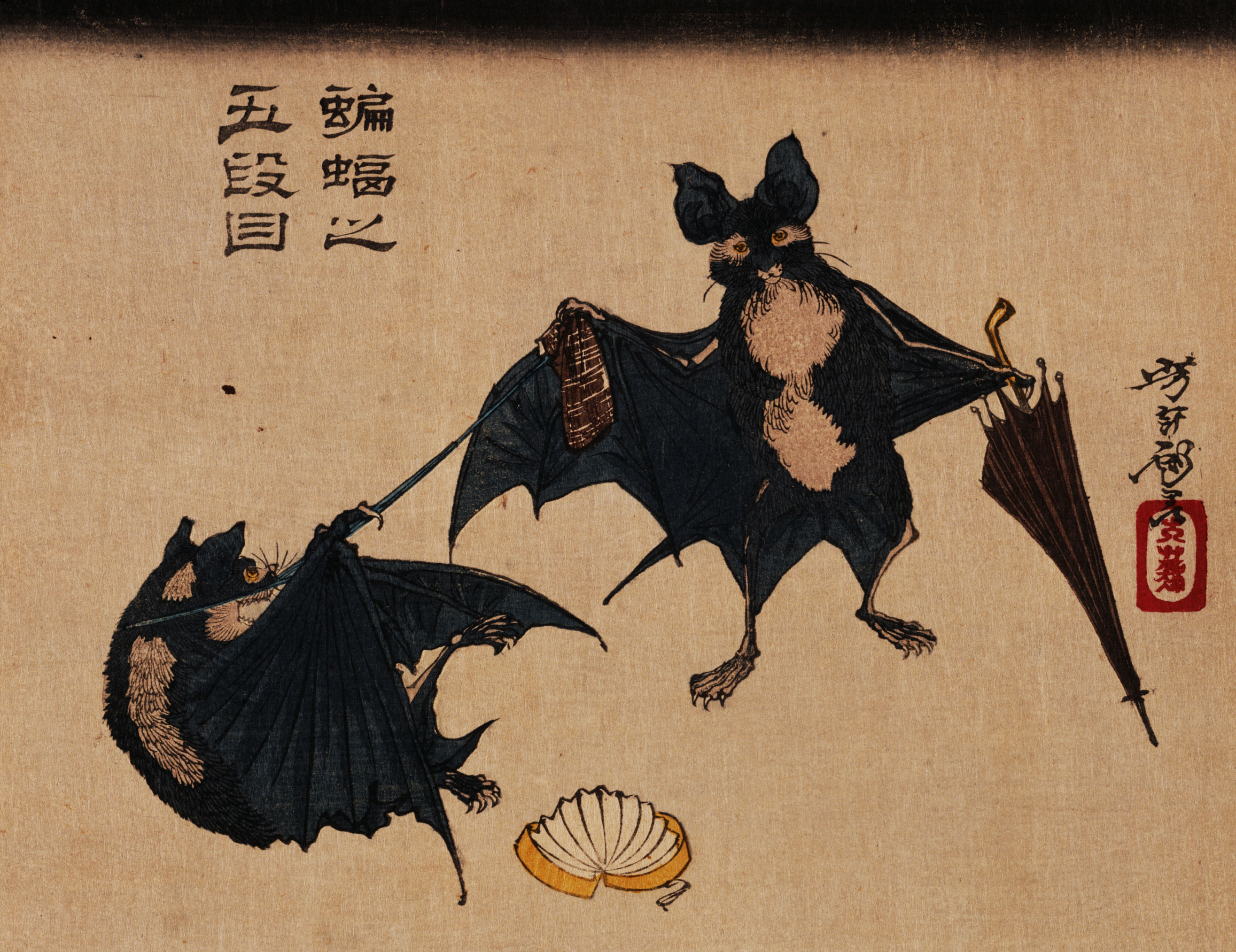 1075476 скачать обои летучая мышь, художественные, японский - заставки и картинки бесплатно