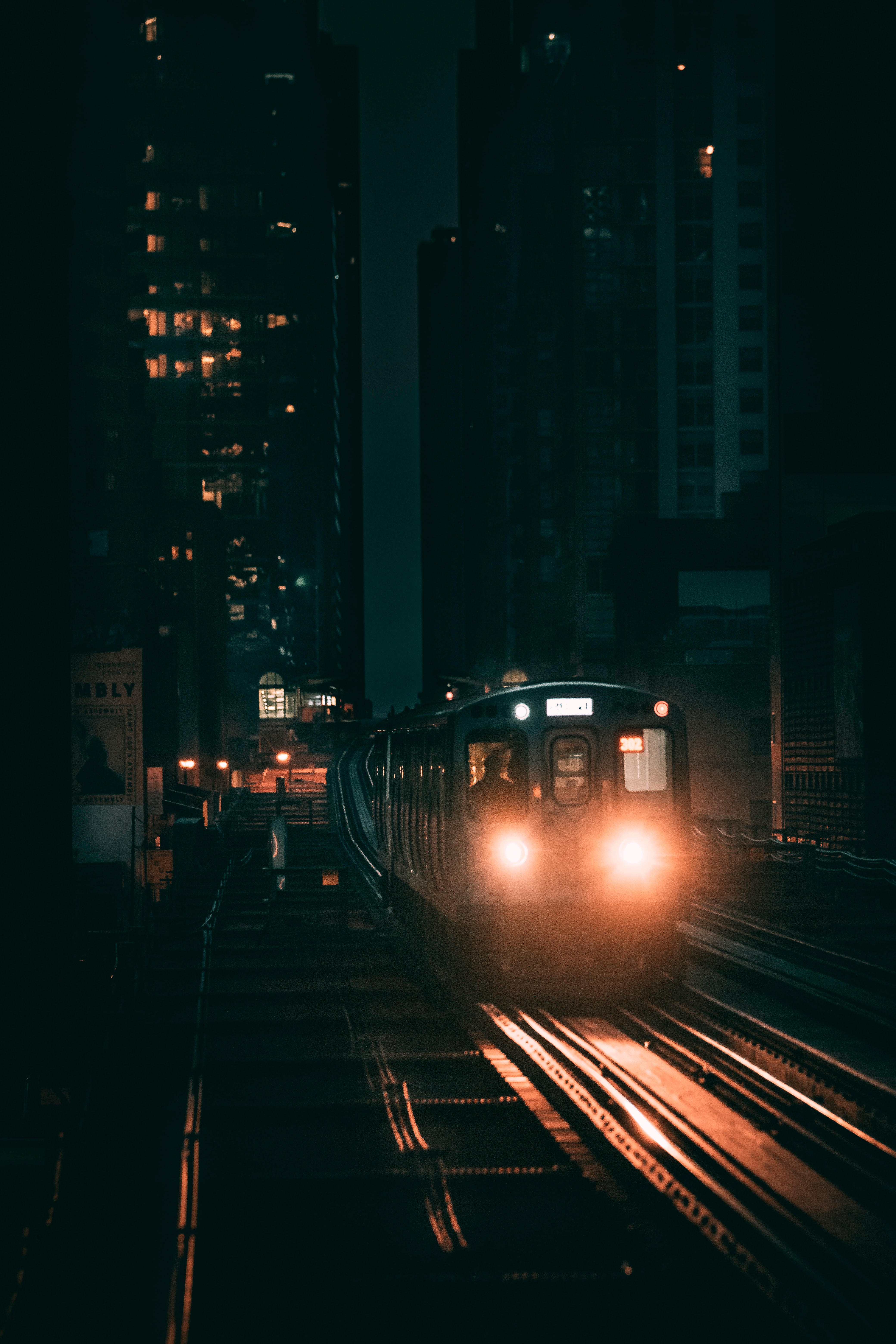 Download mobile wallpaper Cities, Lights, Night City, Railway, Train for free.