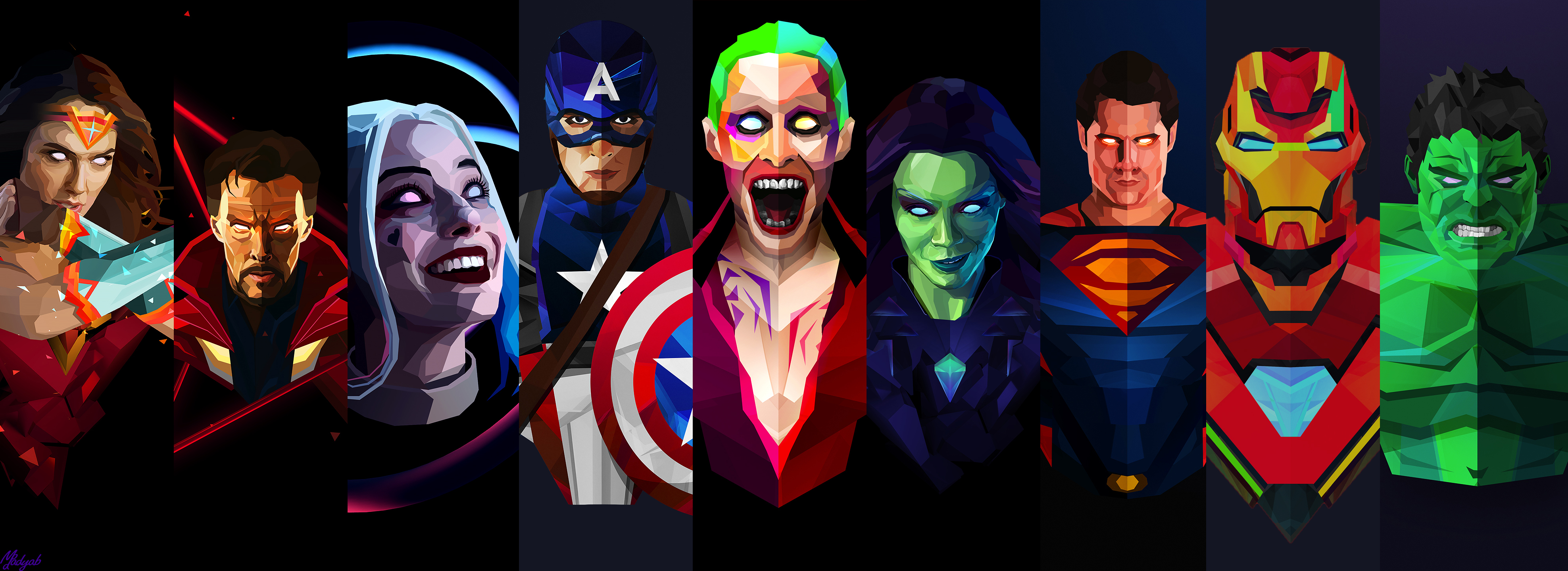 Скачать обои бесплатно Джокер, Комиксы, Железный Человек, Капитан Америка, Харли Квинн, Супергерой, Супермен, Чудо Женщина, Халк, Доктор Стрэндж, Гамора картинка на рабочий стол ПК