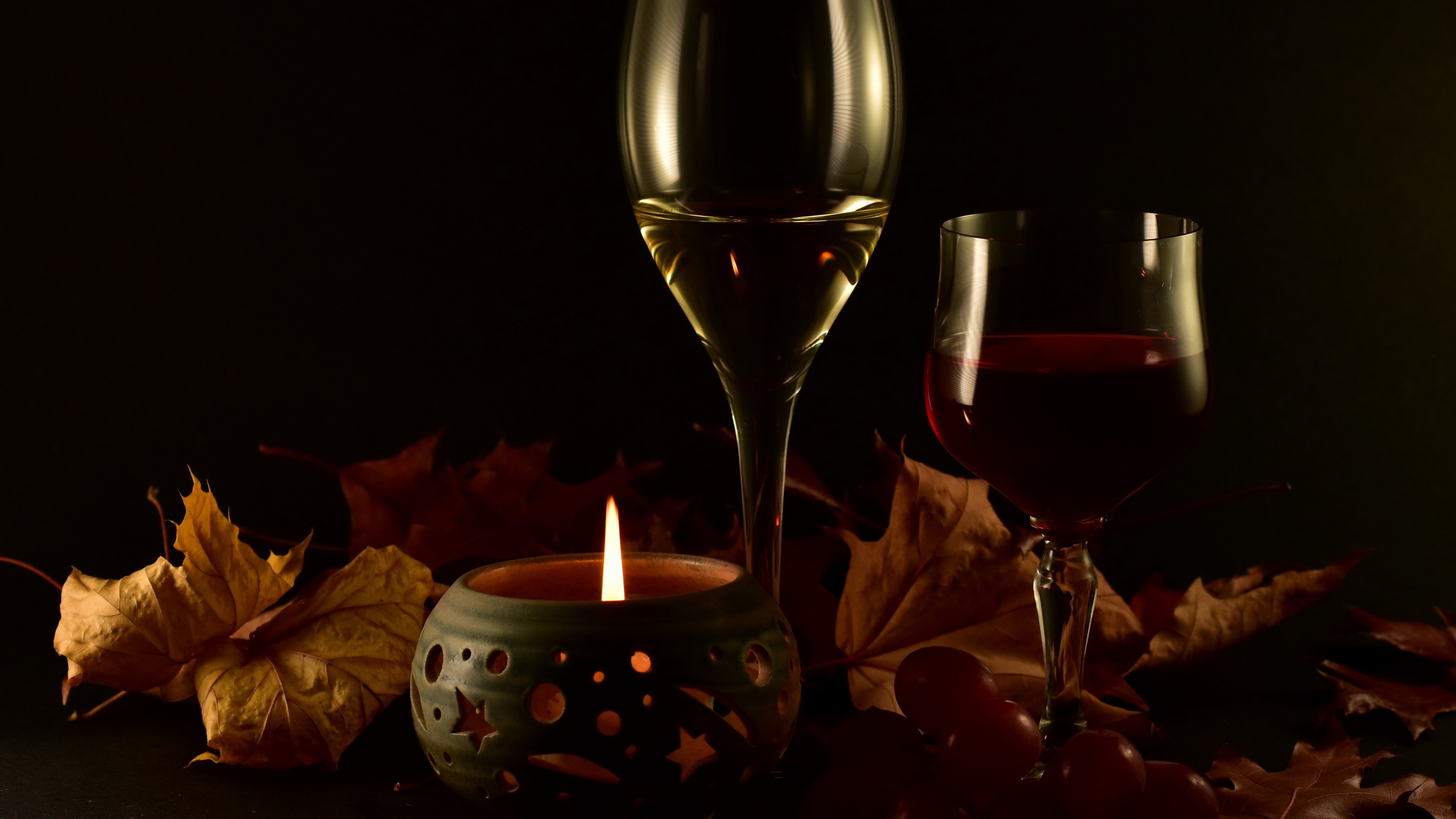 Download mobile wallpaper Food, Glass, Candle, Wine for free.