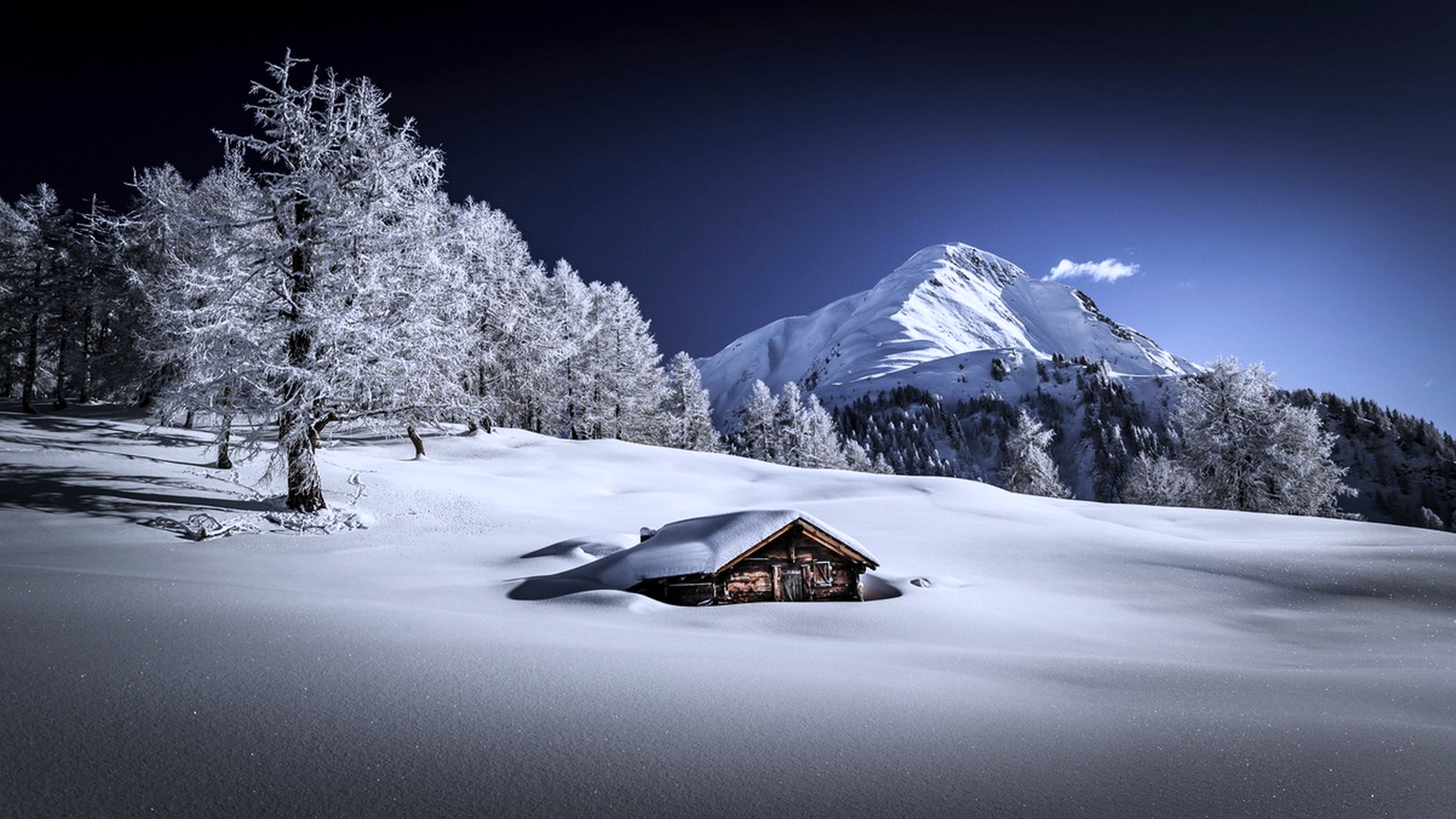 Handy-Wallpaper Landschaft, Winter, Natur, Schnee, Haus, Gebirge, Fotografie kostenlos herunterladen.