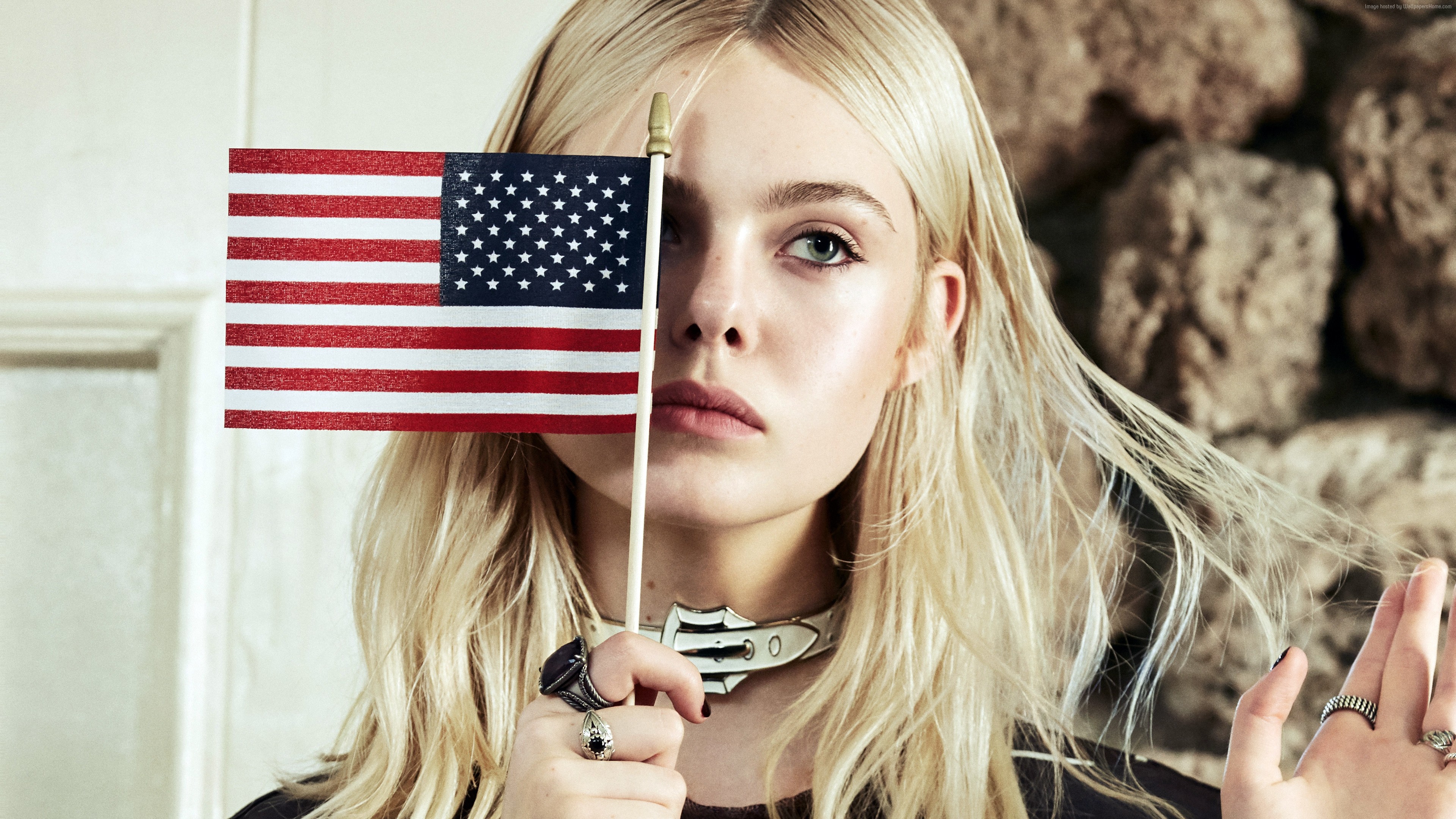 Handy-Wallpaper Ring, Blondinen, Berühmtheiten, Amerikanische Flagge, Elle Fanning kostenlos herunterladen.