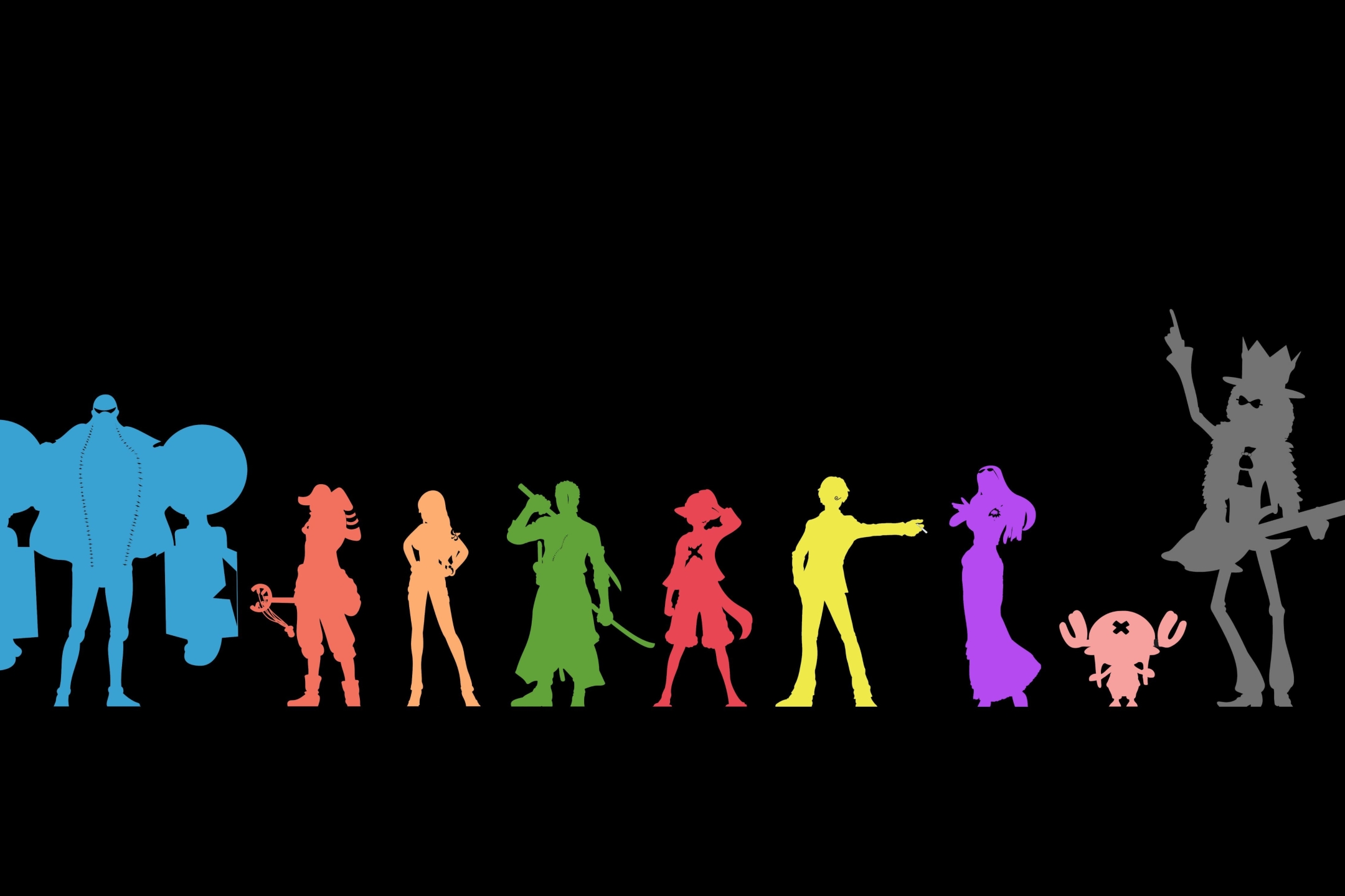 Download mobile wallpaper Anime, Weapon, Guitar, Sunglasses, Sword, Katana, Minimalist, One Piece, Tony Tony Chopper, Usopp (One Piece), Roronoa Zoro, Monkey D Luffy, Nami (One Piece), Sanji (One Piece), Brook (One Piece), Nico Robin, Franky (One Piece) for free.