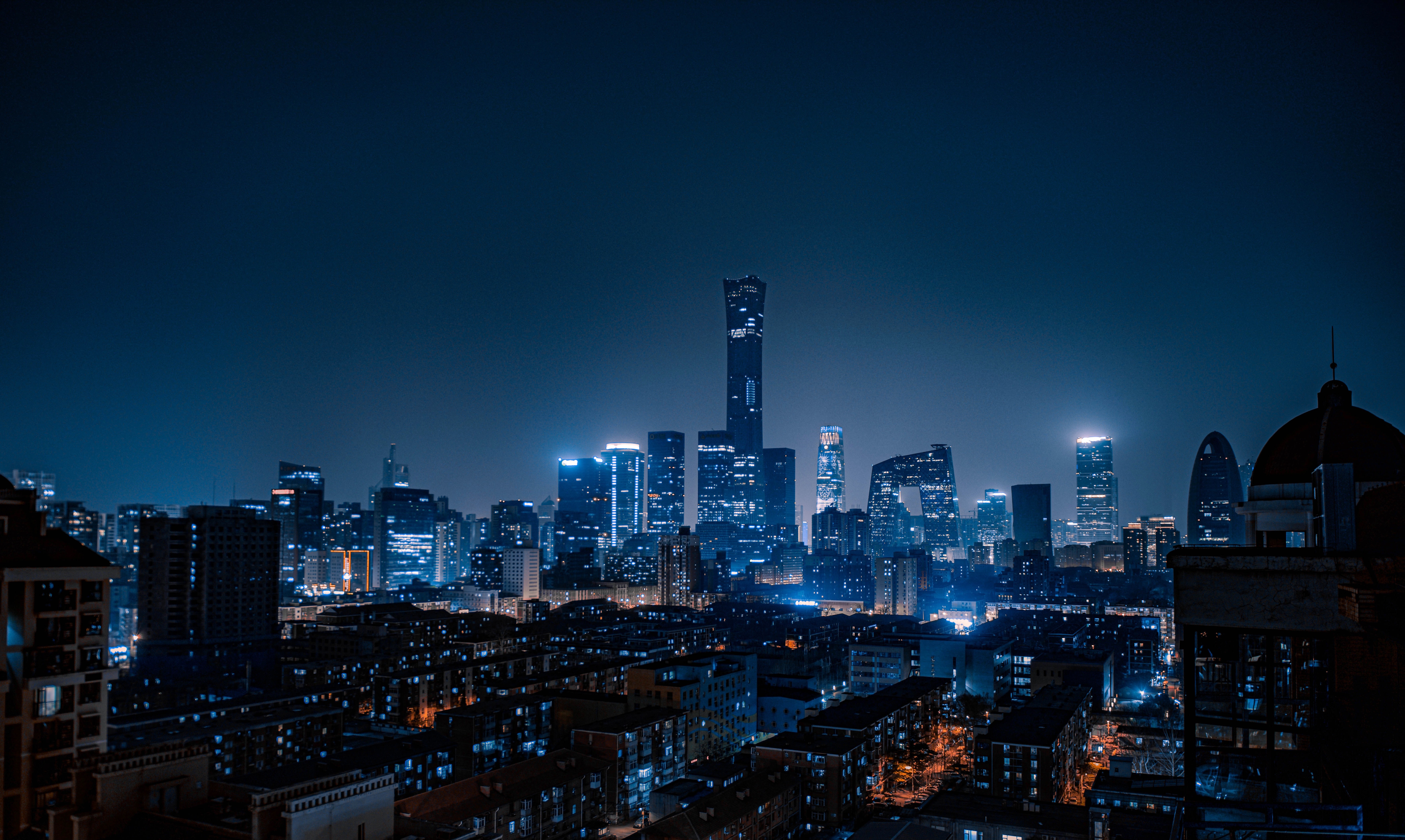 night, view from above, cities, city, building, lights, china, beijing Desktop Wallpaper