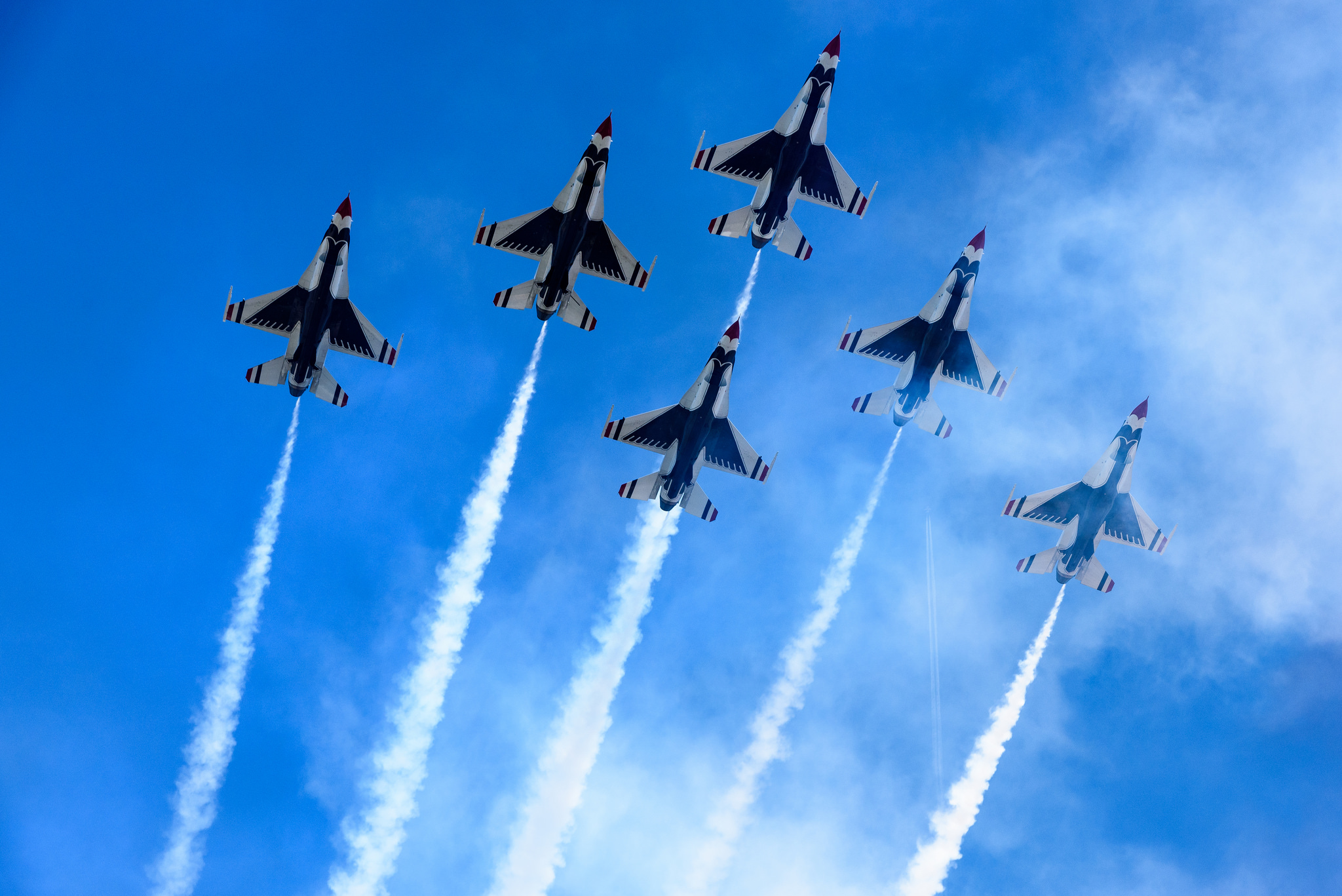 military, air show, air force, aircraft, general dynamics f 16 fighting falcon, jet fighter, smoke, united states air force thunderbirds, military aircraft