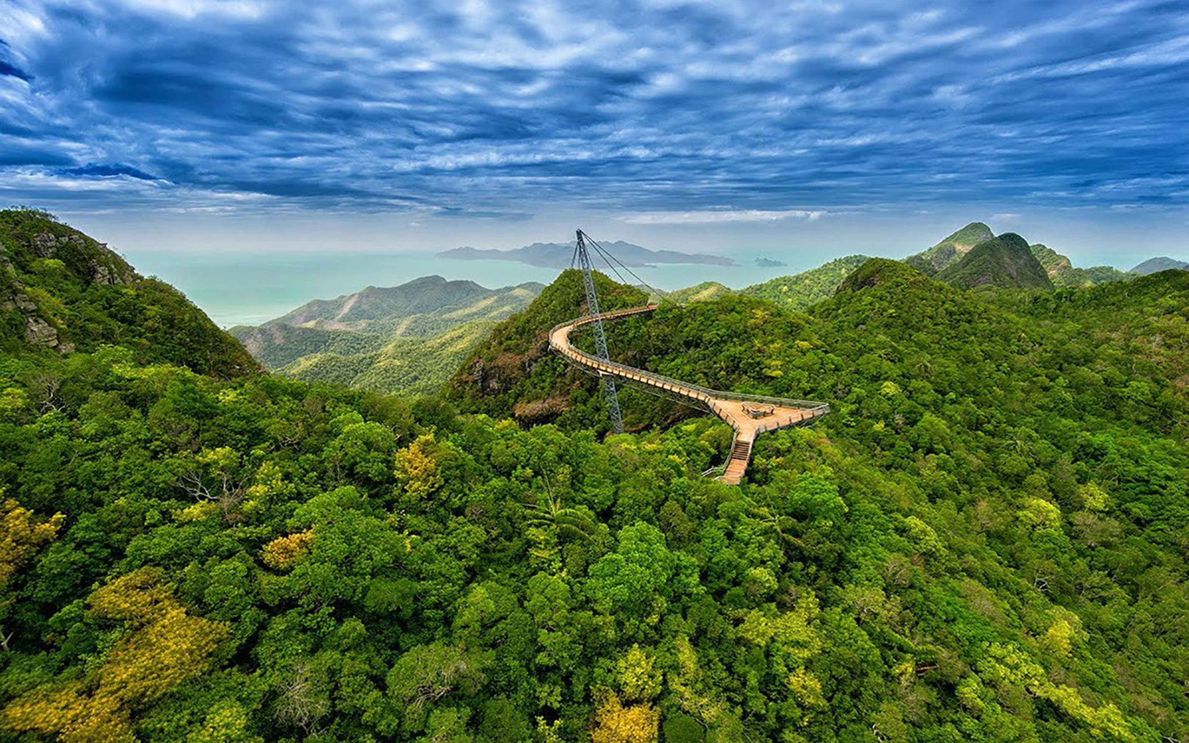 Скачать картинку Гора, Лес, Дерево, Мост, Зеленый, Малайзия, Сделано Человеком в телефон бесплатно.