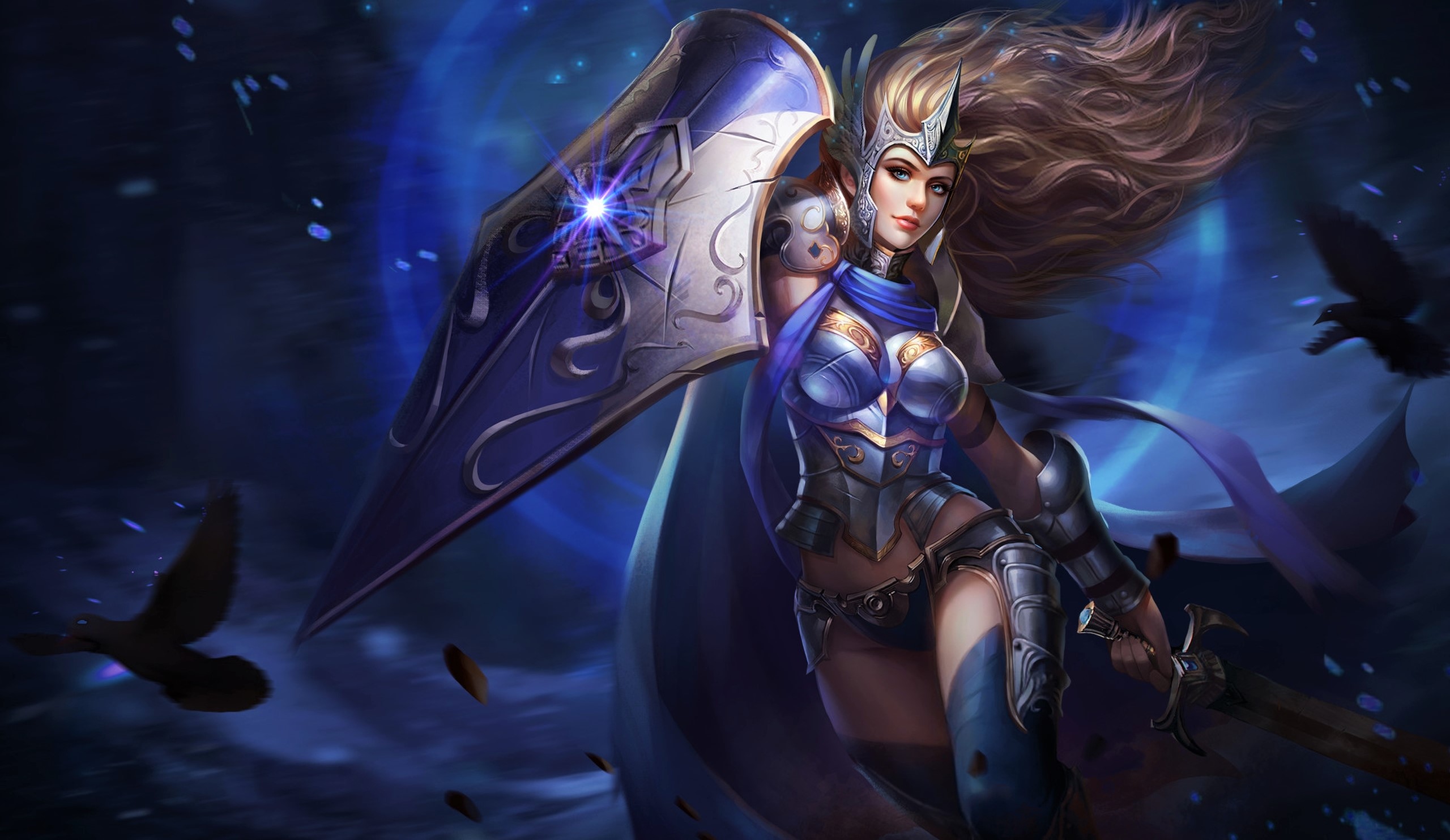 Free download wallpaper Fantasy, Shield, Raven, Sword, Women Warrior, Woman Warrior on your PC desktop