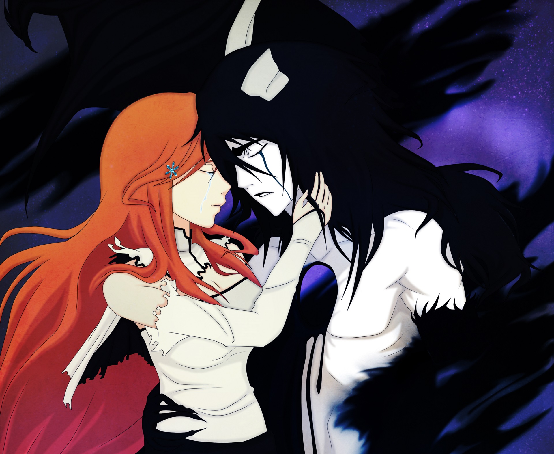 Handy-Wallpaper Bleach, Paar, Animes, Orihime Inoue, Ulquiorra Cifer kostenlos herunterladen.