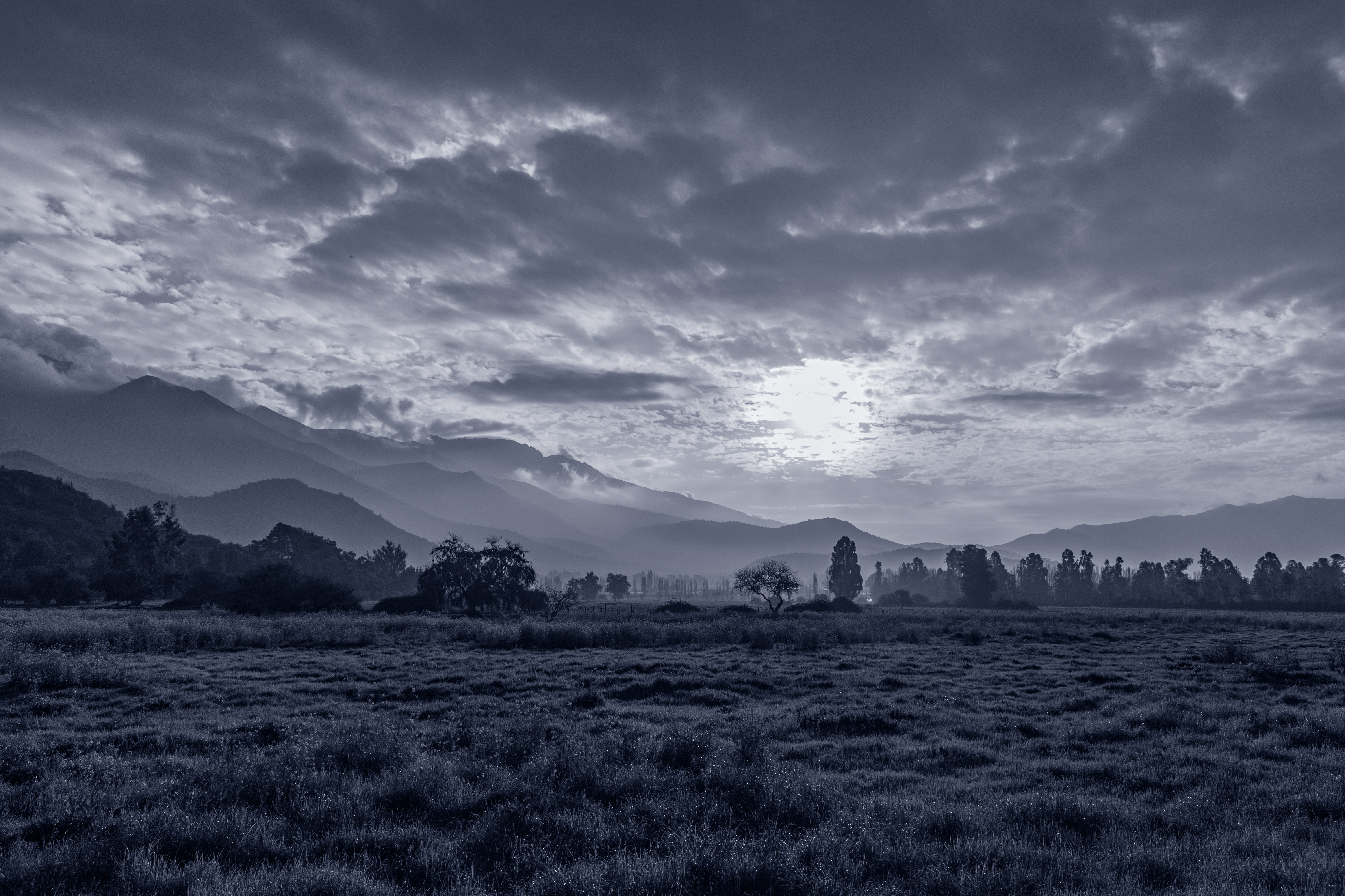 Free download wallpaper Nature, Trees, Grass, Sun, Hills, Bw, Chb on your PC desktop