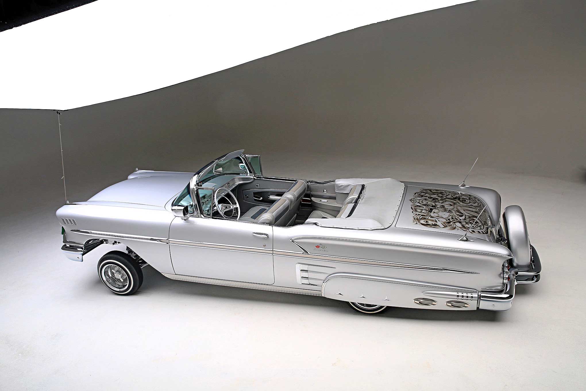 1501193 Bild herunterladen fahrzeuge, chevrolet impala cabrio von 1958, lowrider, chevrolet impala cabrio - Hintergrundbilder und Bildschirmschoner kostenlos