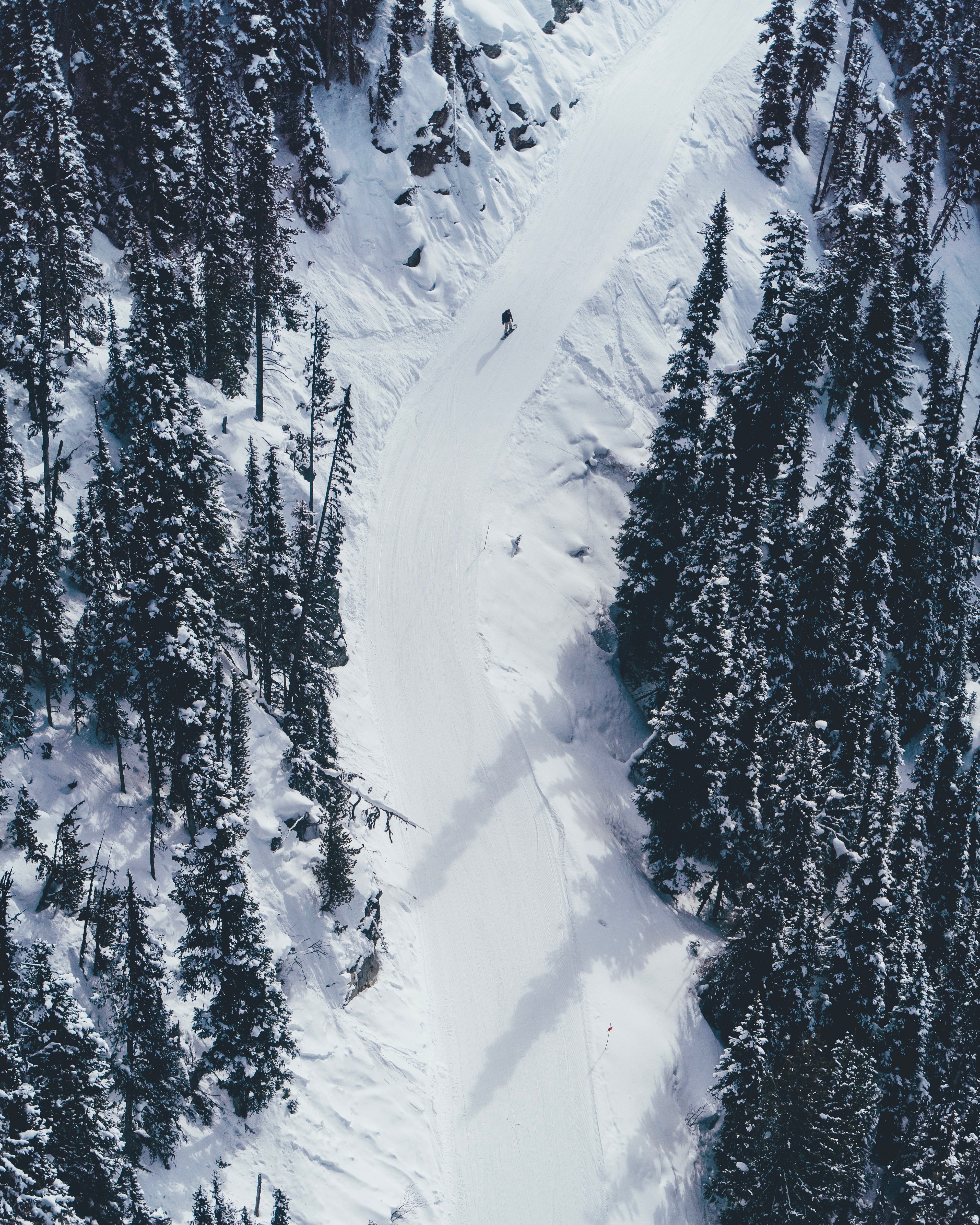 Download mobile wallpaper Snow, View From Above, Trees, Mountains, Nature for free.