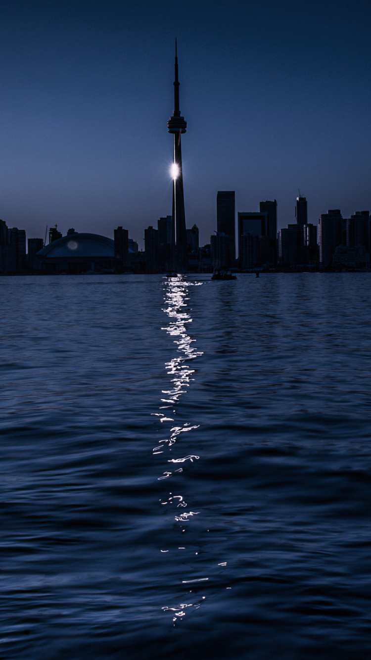 Download mobile wallpaper Cities, Water, Night, City, Skyscraper, Building, Reflection, Canada, Toronto, Man Made for free.