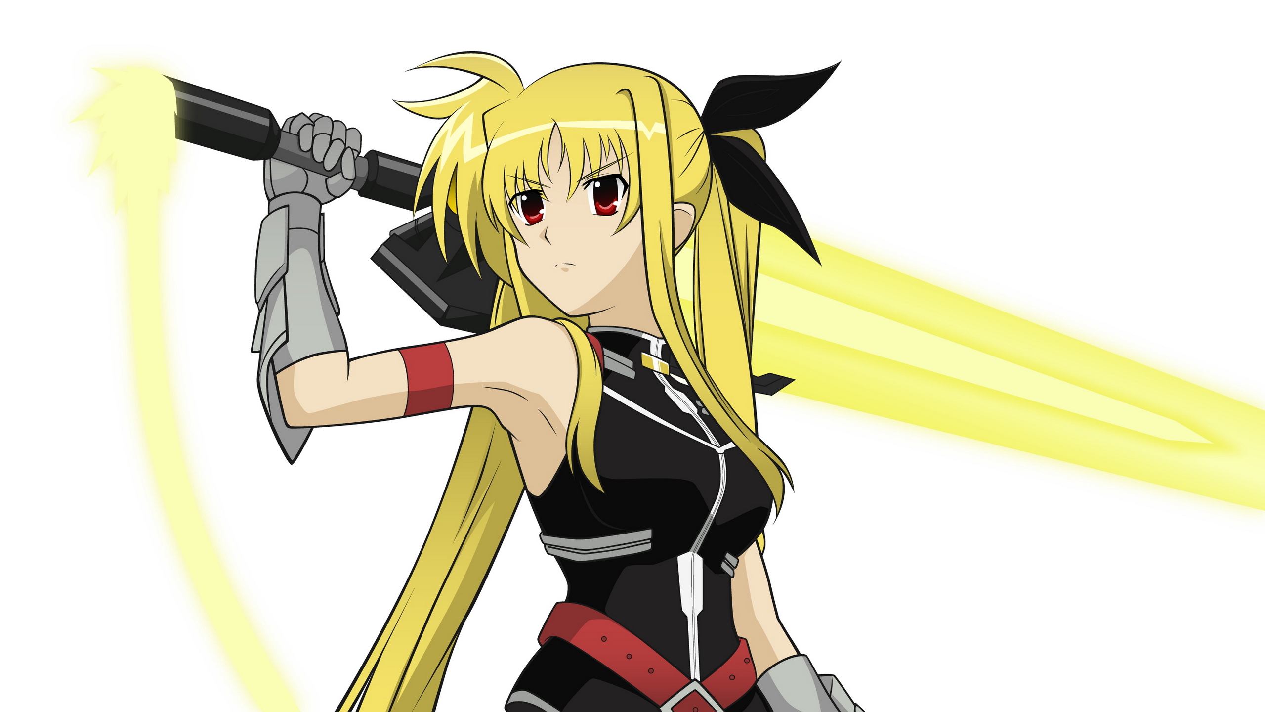 anime, magical girl lyrical nanoha, blonde, fate testarossa, long hair, red eyes, sword, weapon