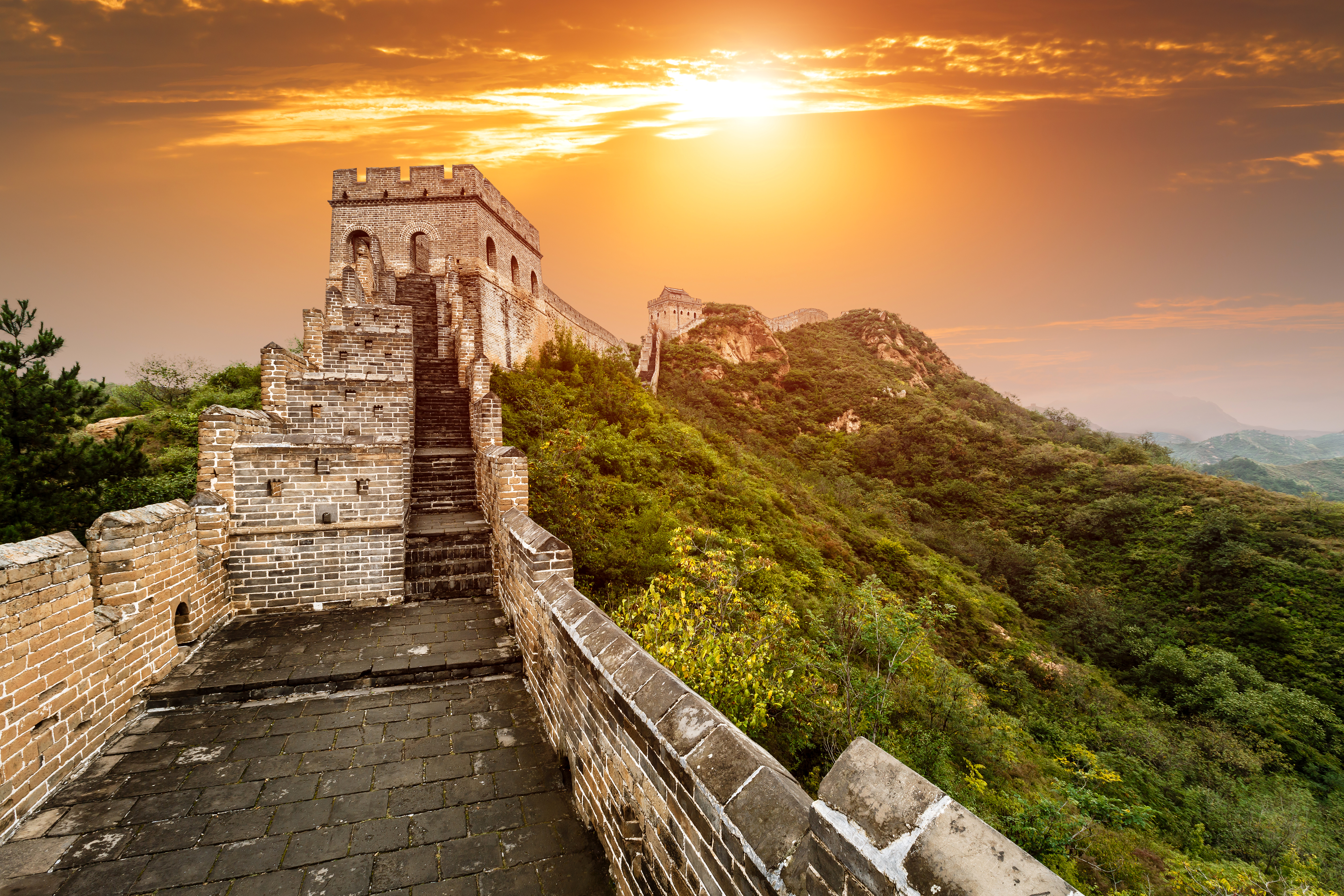great wall of china, china, man made, landscape, sky, sunset, monuments
