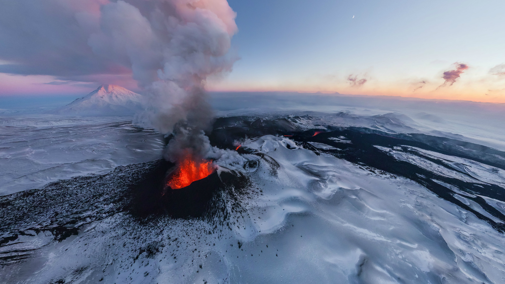 395683 Hintergrundbild herunterladen erde/natur, vulkan, luftbildfotografie, eis, lava, schnee, winter, vulkane - Bildschirmschoner und Bilder kostenlos