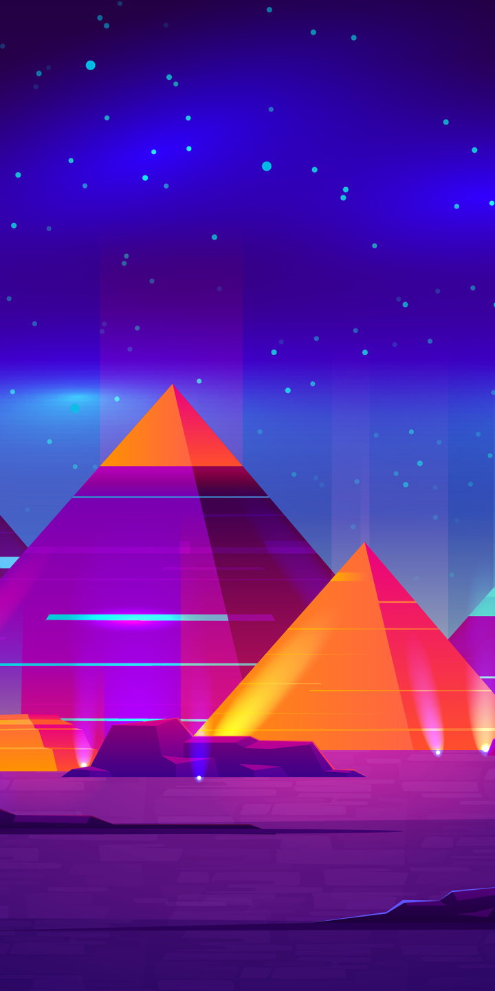 Download mobile wallpaper Night, Artistic, Pyramid, Minimalist for free.