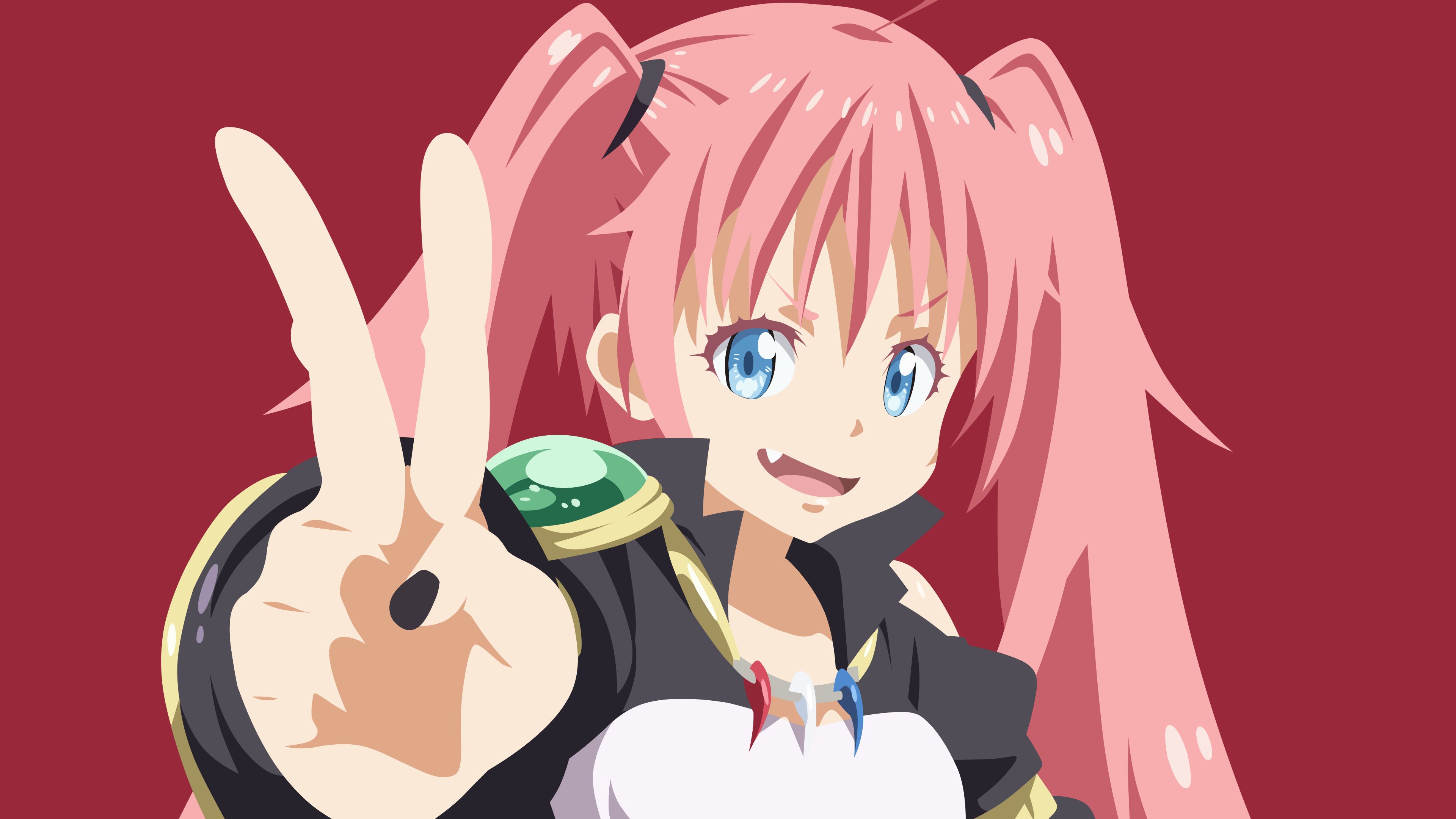 milim nava, anime, that time i got reincarnated as a slime, blue eyes, minimalist, pink hair, twintails