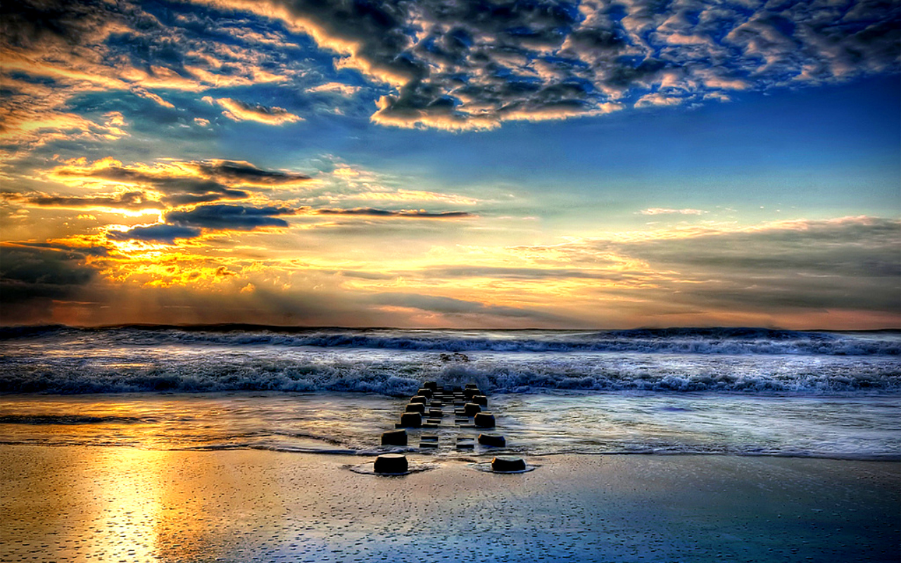 Download mobile wallpaper Sunset, Beach, Ocean, Earth, Hdr for free.