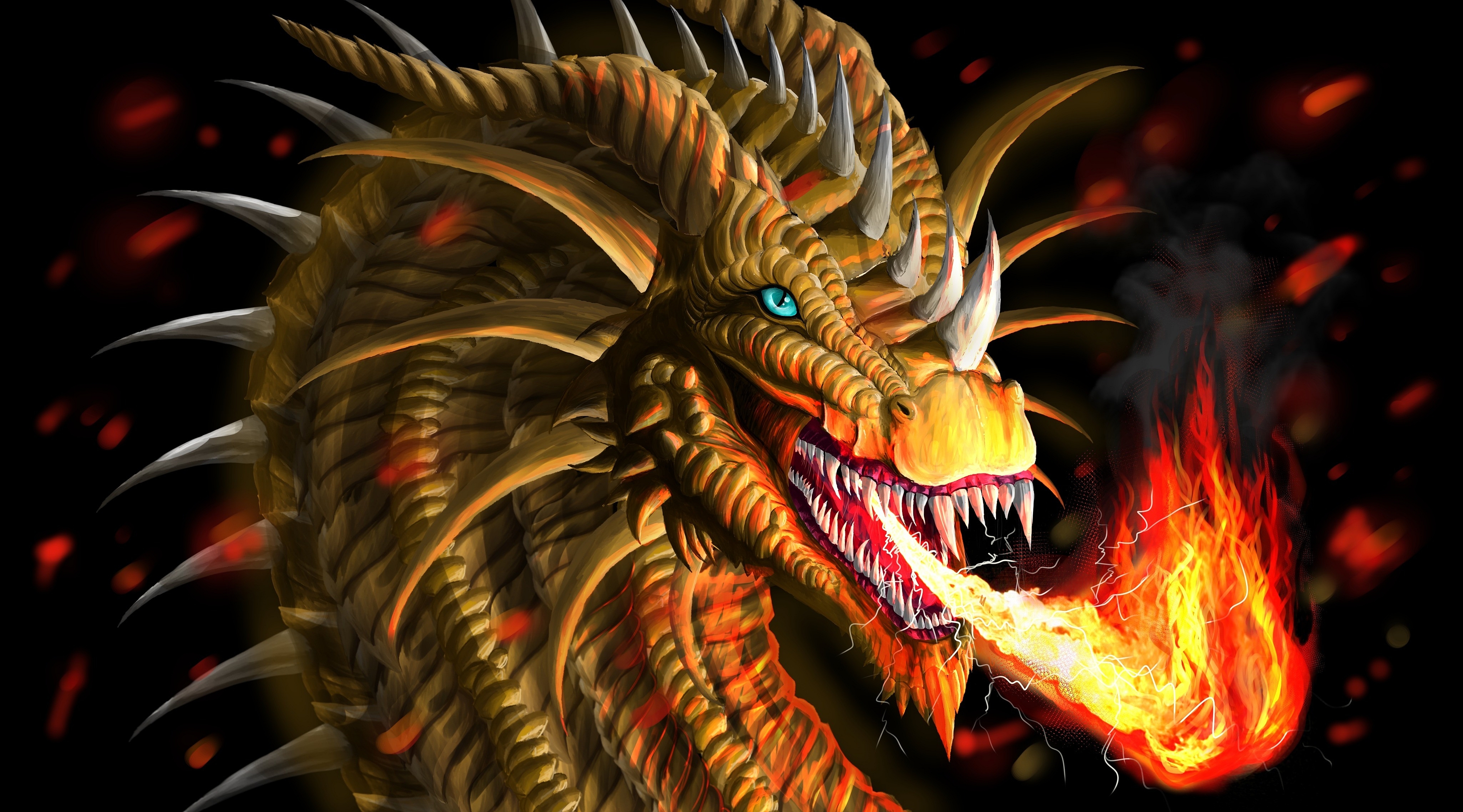 Download mobile wallpaper Fantasy, Fire, Dragon, Horns for free.