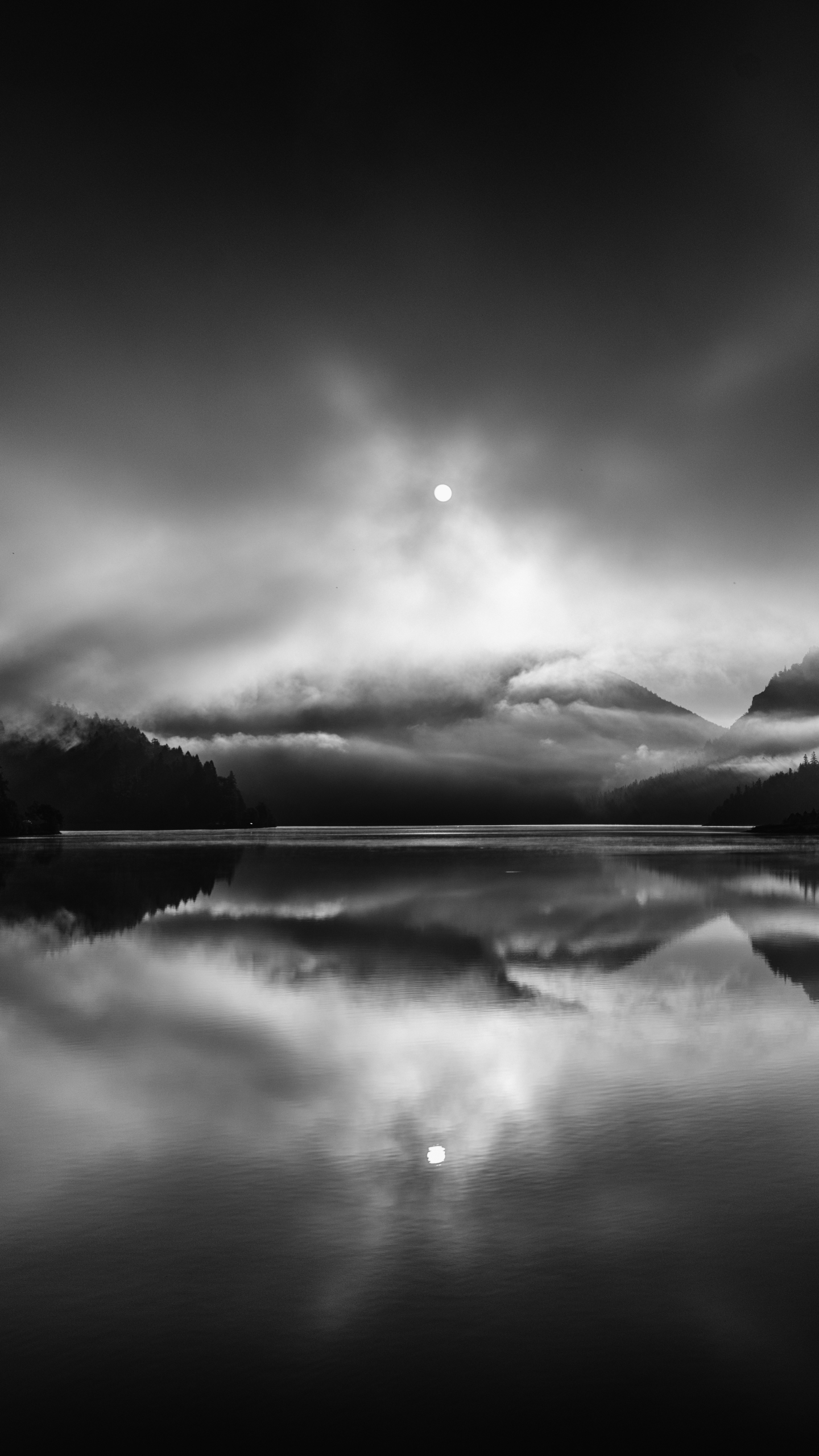 Download mobile wallpaper Night, Lake, Reflection, Earth, Monochrome for free.