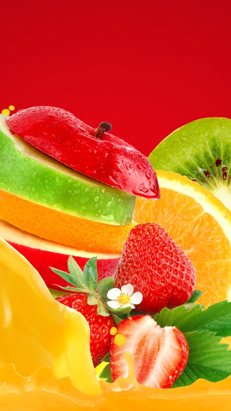 Handy-Wallpaper Erdbeere, Kiwi, Frucht, Apfel, Nahrungsmittel, Früchte, Orange (Obst) kostenlos herunterladen.