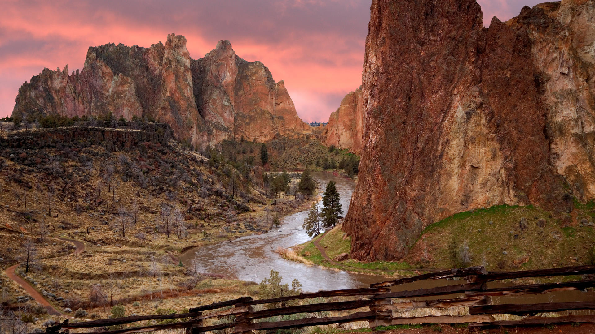 Download mobile wallpaper Landscape, Canyon, Mountain, Earth, Fence, River for free.
