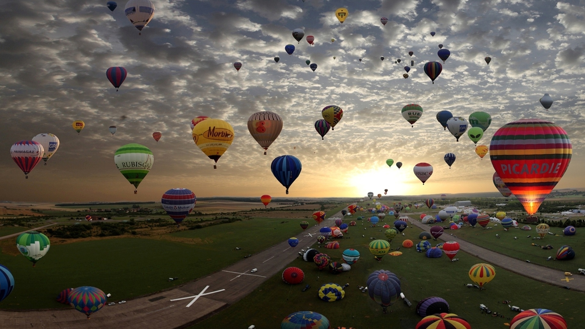 18710 скачать обои воздушные шары, закат, пейзаж, небо, облака - заставки и картинки бесплатно