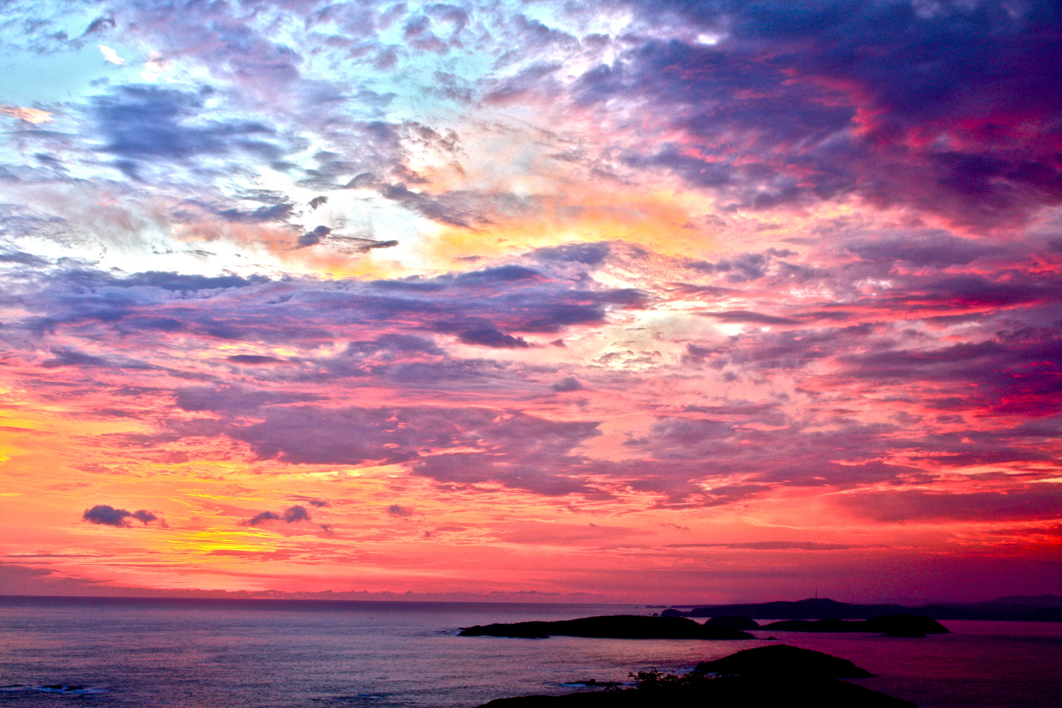 Laden Sie das Rosa, Horizont, Ozean, Lila, Himmel, Sonnenuntergang, Erde/natur-Bild kostenlos auf Ihren PC-Desktop herunter