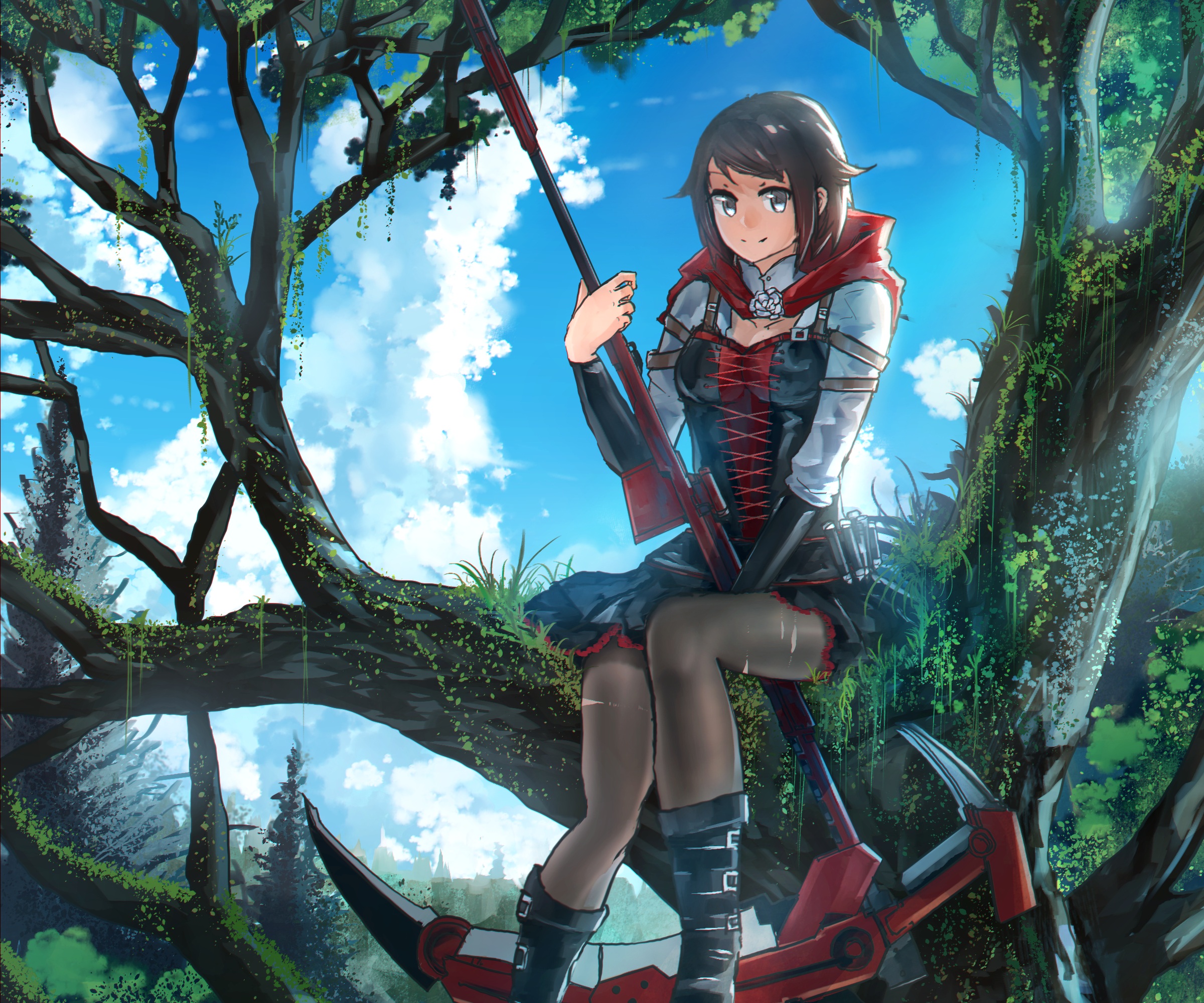 Free download wallpaper Anime, Boots, Skirt, Scythe, Pantyhose, Rwby, Ruby Rose (Rwby) on your PC desktop