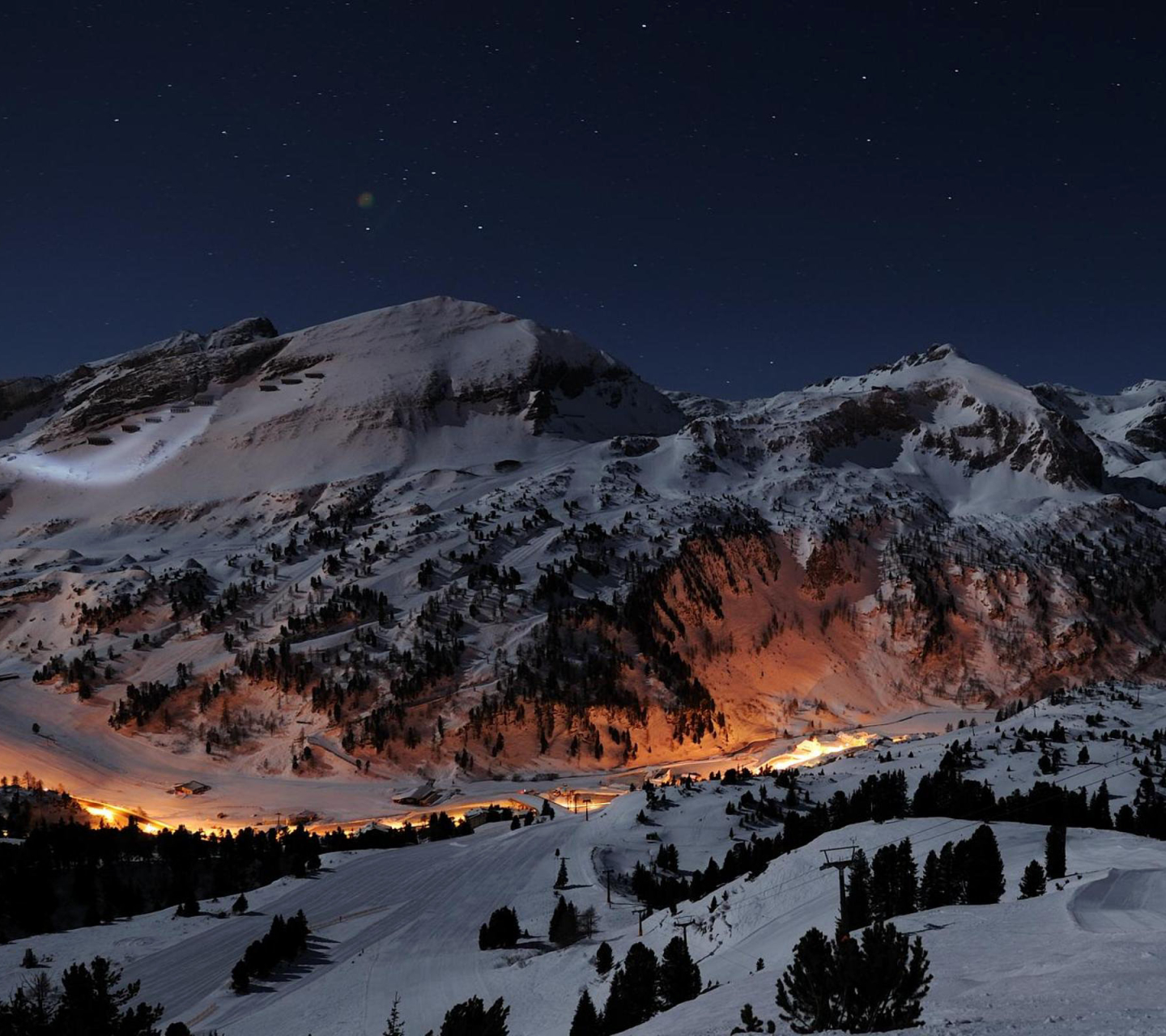 Free download wallpaper Landscape, Winter, Sky, Mountains, Stars, Night, Snow, Mountain, Light, Austria, Earth, Village on your PC desktop