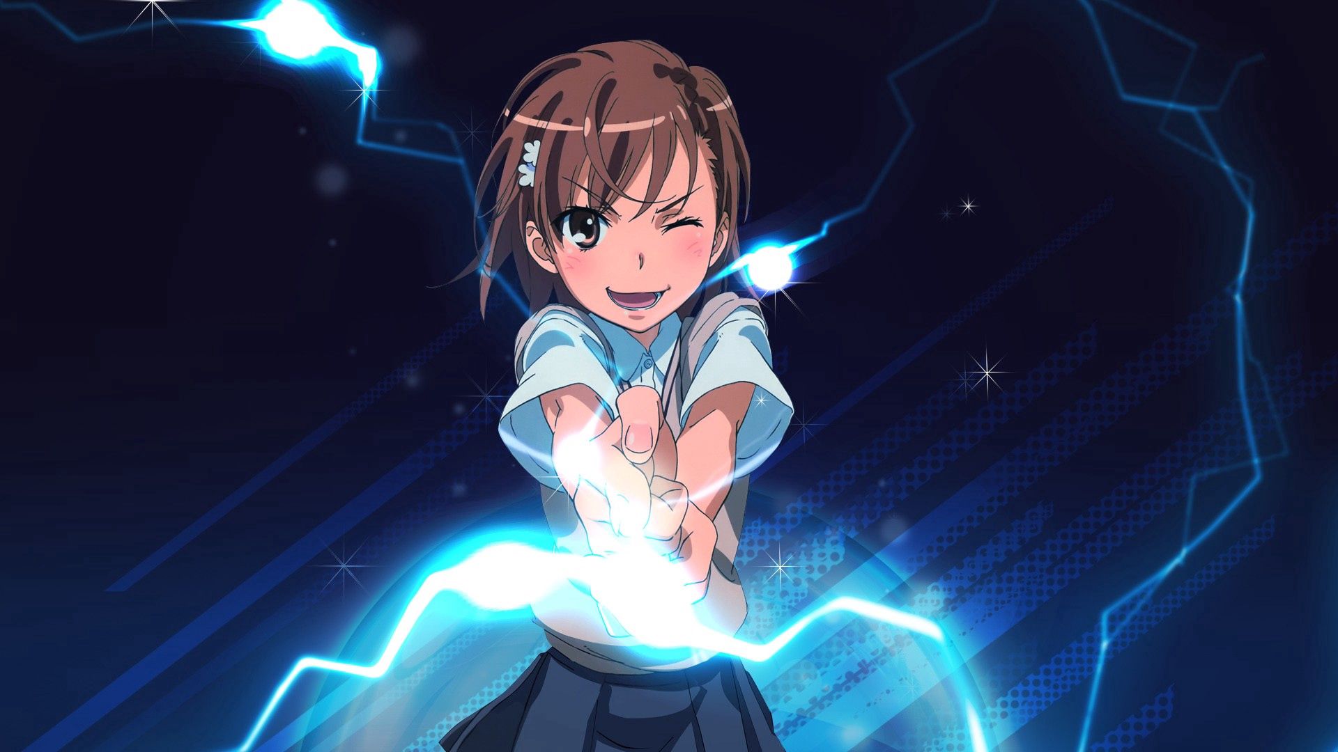 Download mobile wallpaper Discharge, Lightning, Brunette, Girl, Anime for free.