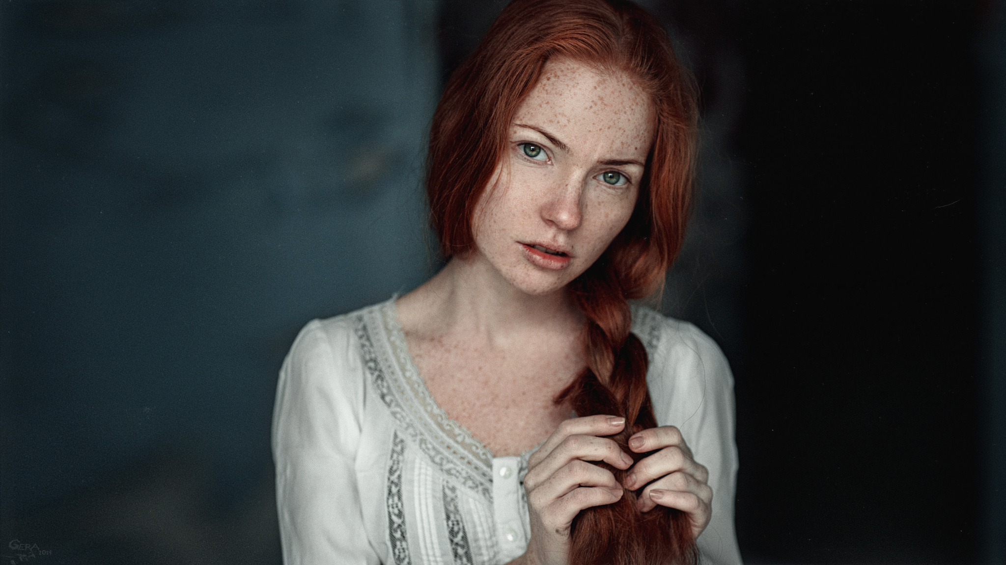 Download mobile wallpaper Redhead, Model, Women, Green Eyes, Braid, Freckles for free.