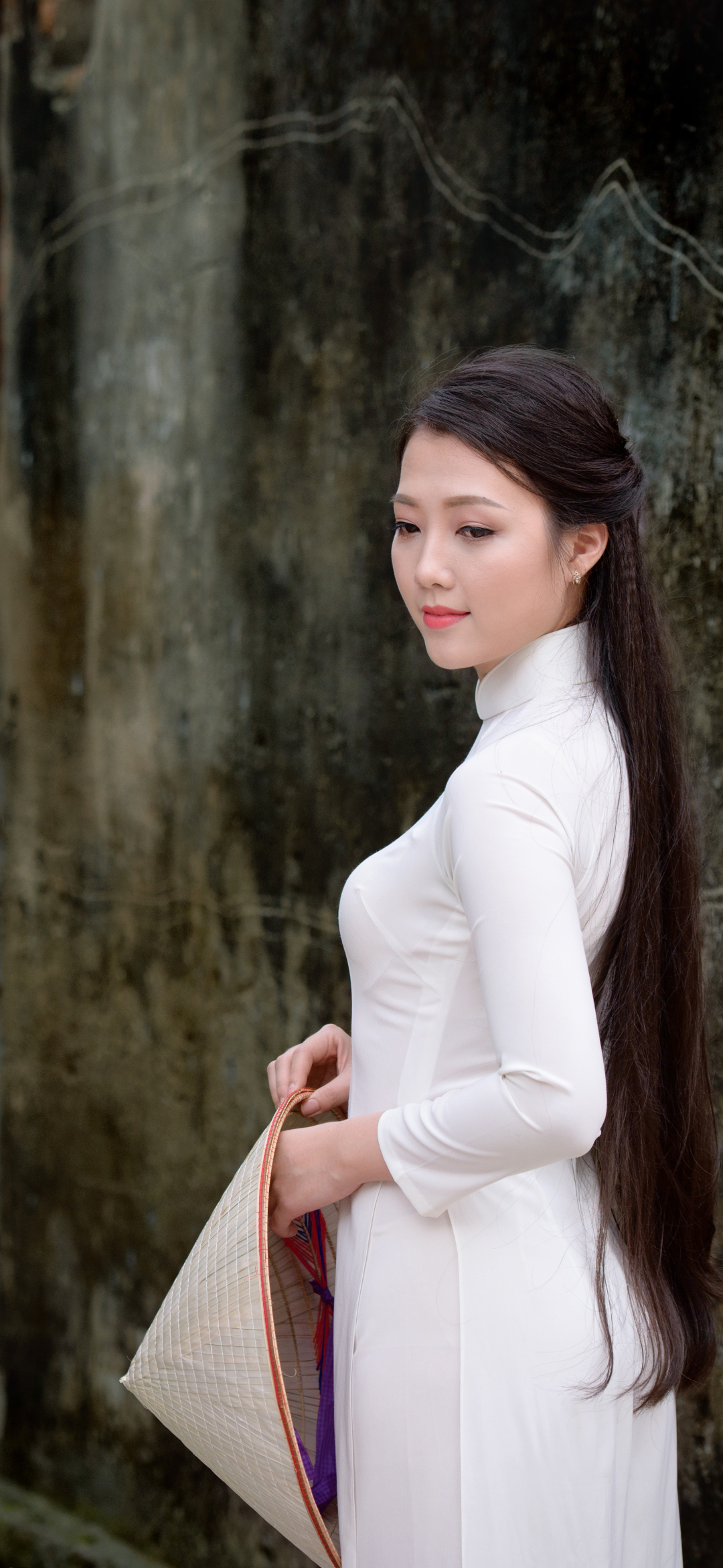 Handy-Wallpaper Haar, Modell, Frauen, Asiatinnen, Vietnamesisch, Ao Dai, Asiatischer Konischer Hut kostenlos herunterladen.