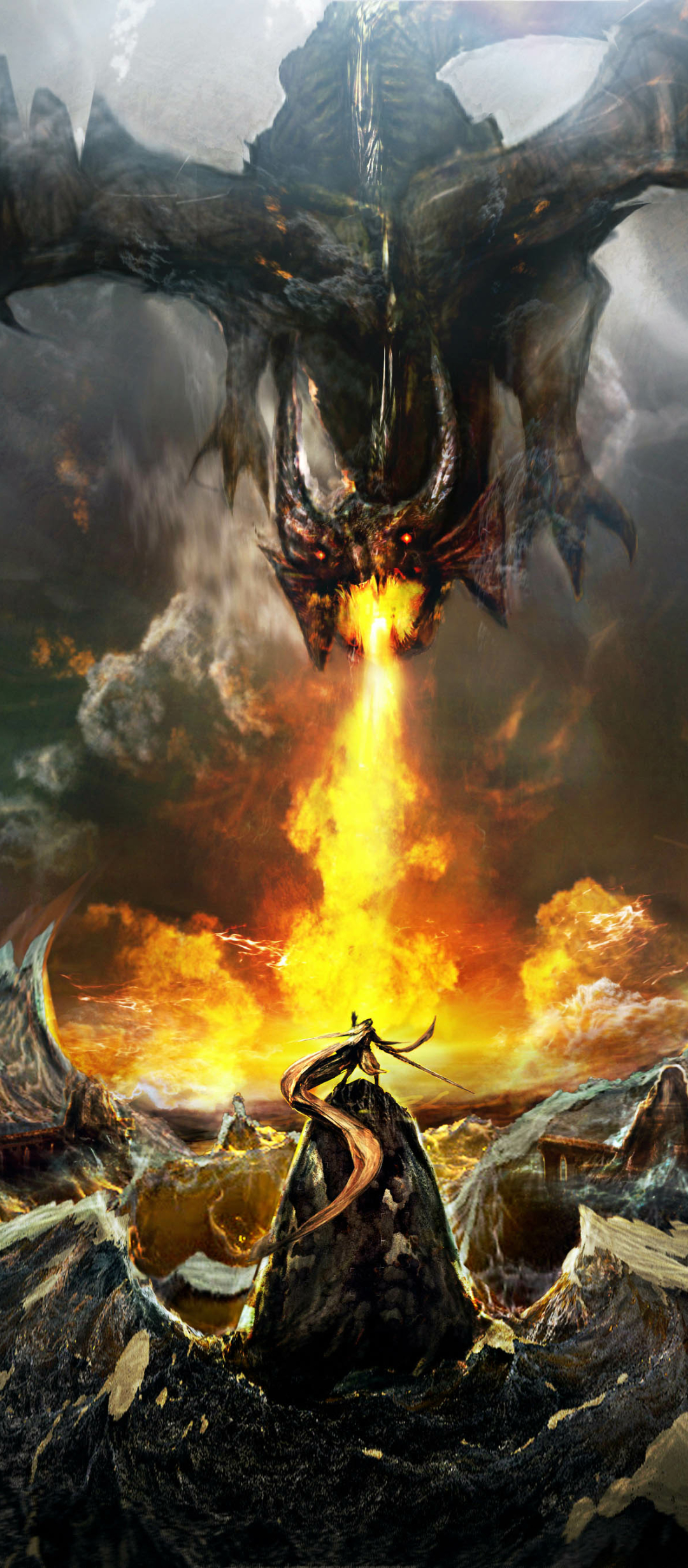 Download mobile wallpaper Fantasy, Fire, Dragon, Warrior for free.