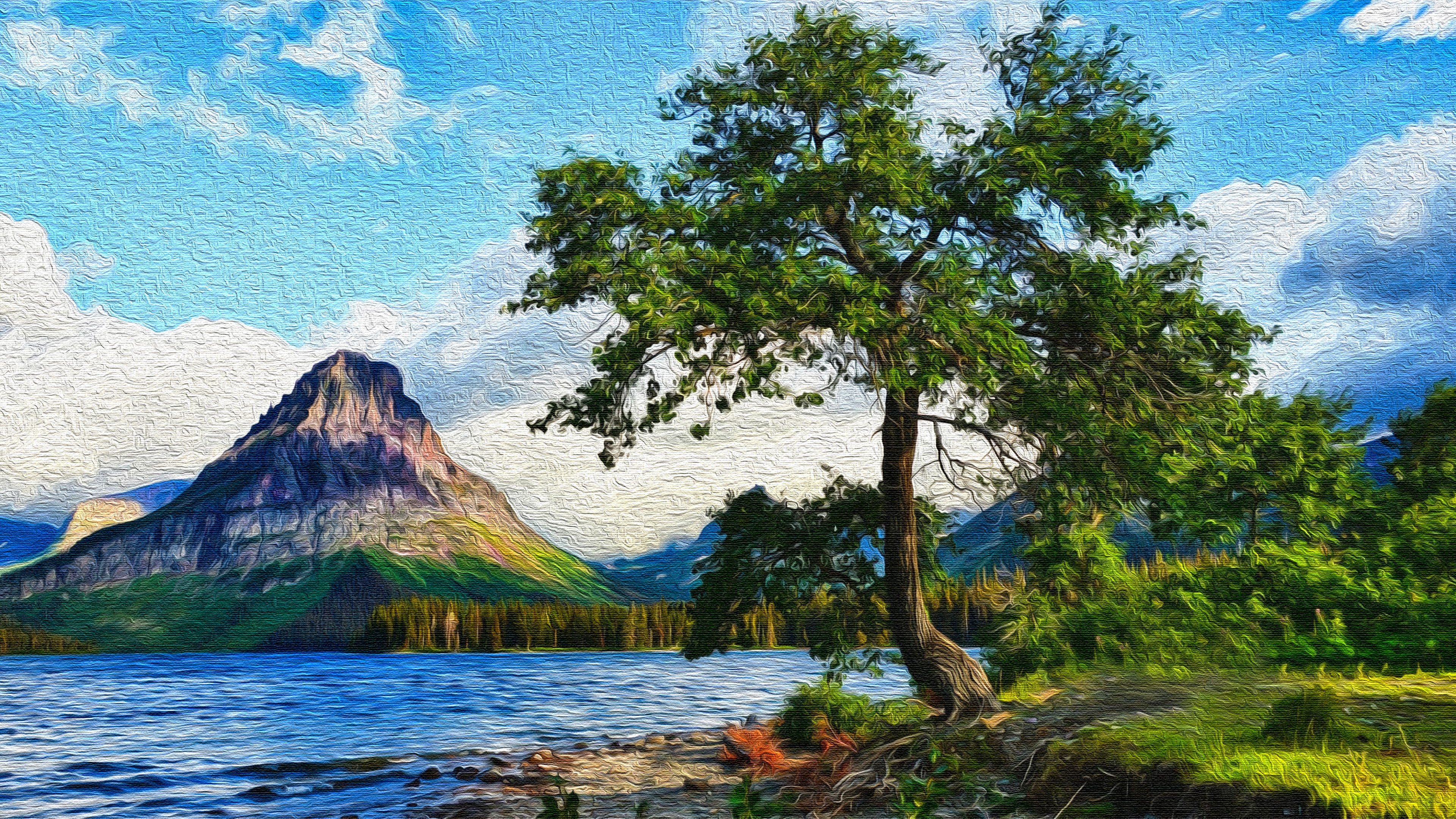 Download mobile wallpaper Landscape, Lake, Tree, Artistic for free.
