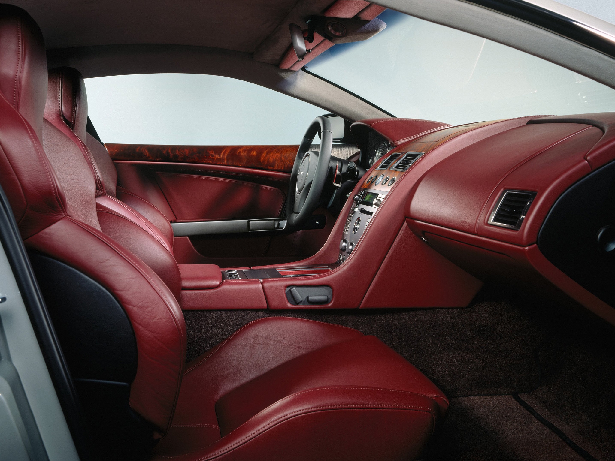 vertical wallpaper cars, interior, aston martin, red, steering wheel, rudder, salon, 2004, db9