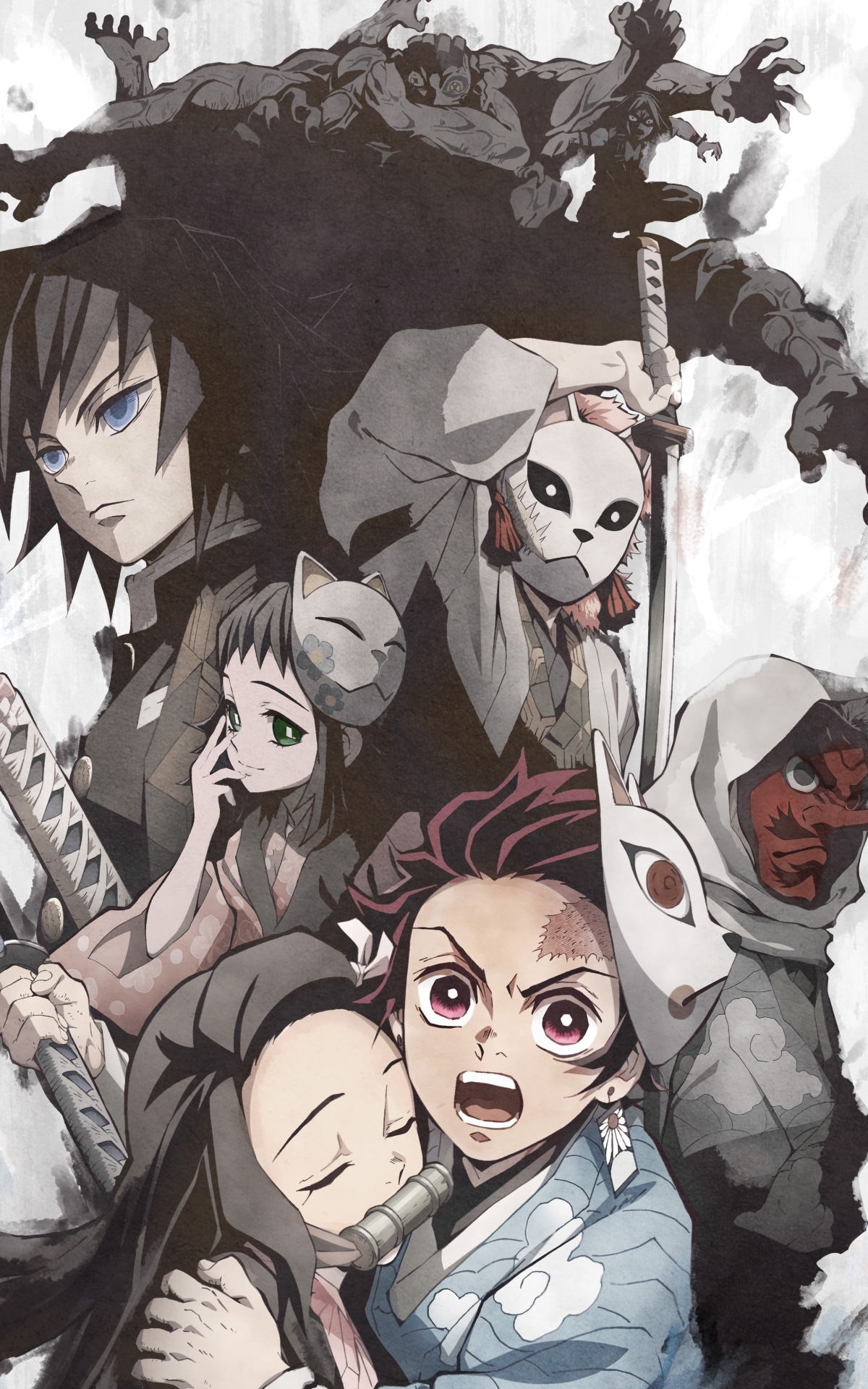 Download mobile wallpaper Anime, Nezuko Kamado, Demon Slayer: Kimetsu No Yaiba, Giyuu Tomioka, Tanjiro Kamado for free.