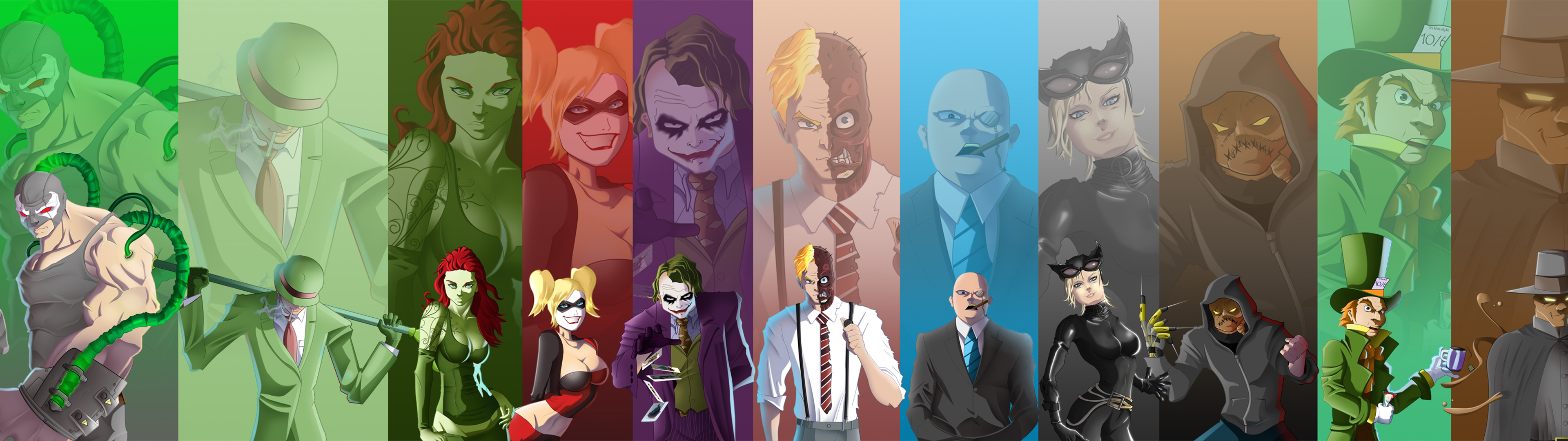 riddler (dc comics), comics, batman, bane (dc comics), catwoman, harley quinn, joker, poison ivy, two face