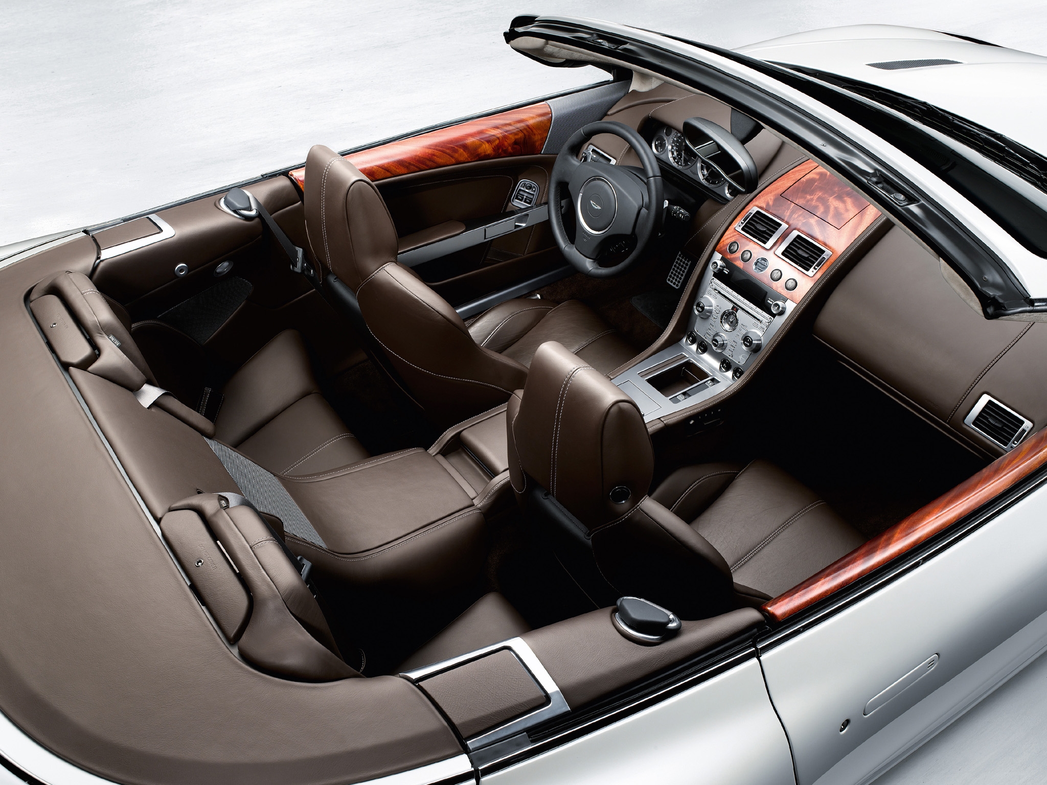Desktop FHD steering wheel, interior, aston martin, cars, view from above, brown, 2008, rudder, salon, speedometer, db9