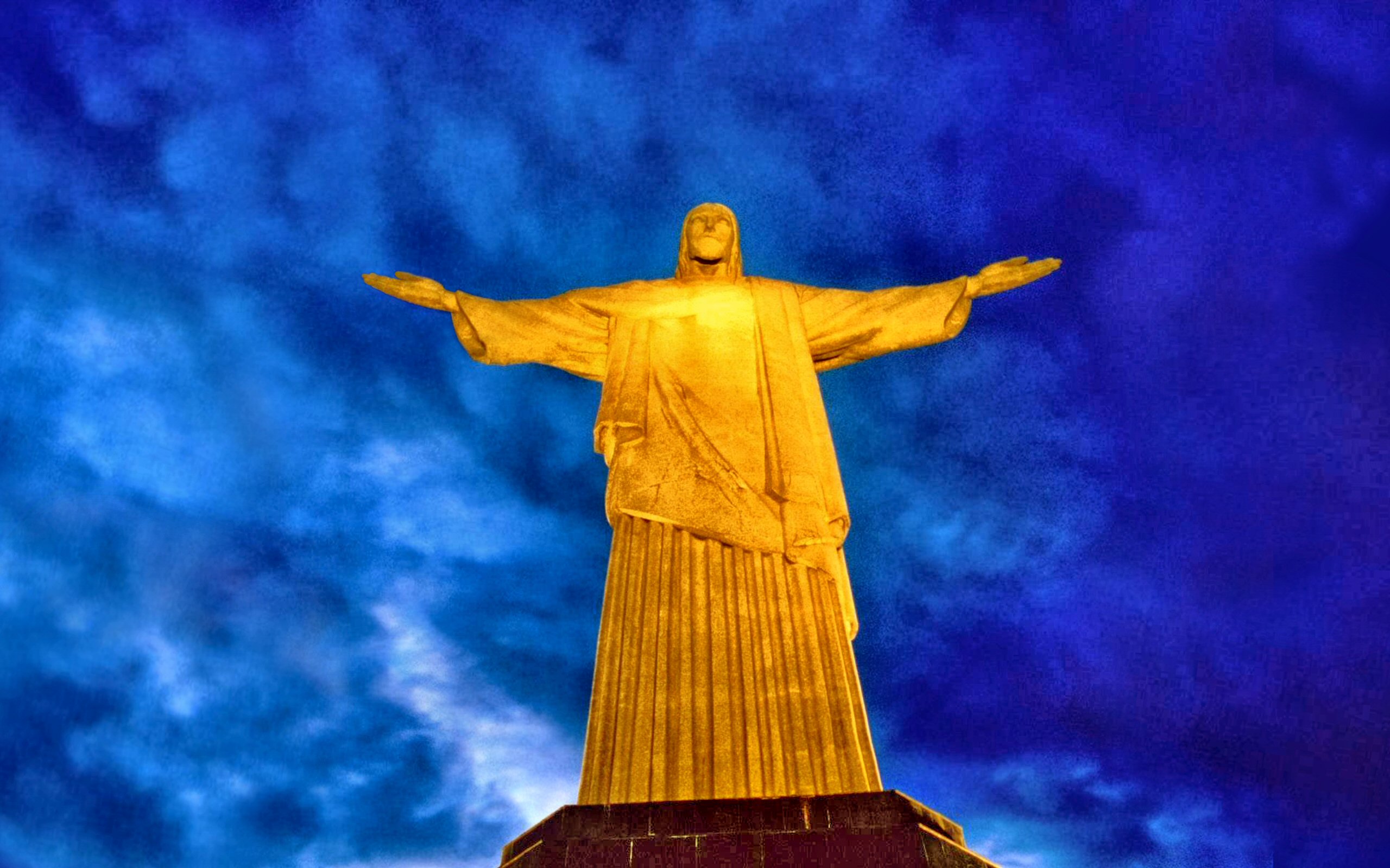 1486986 Hintergrundbild herunterladen religiös, christus der erlöser, blau, brasilien, corcovado, statue - Bildschirmschoner und Bilder kostenlos