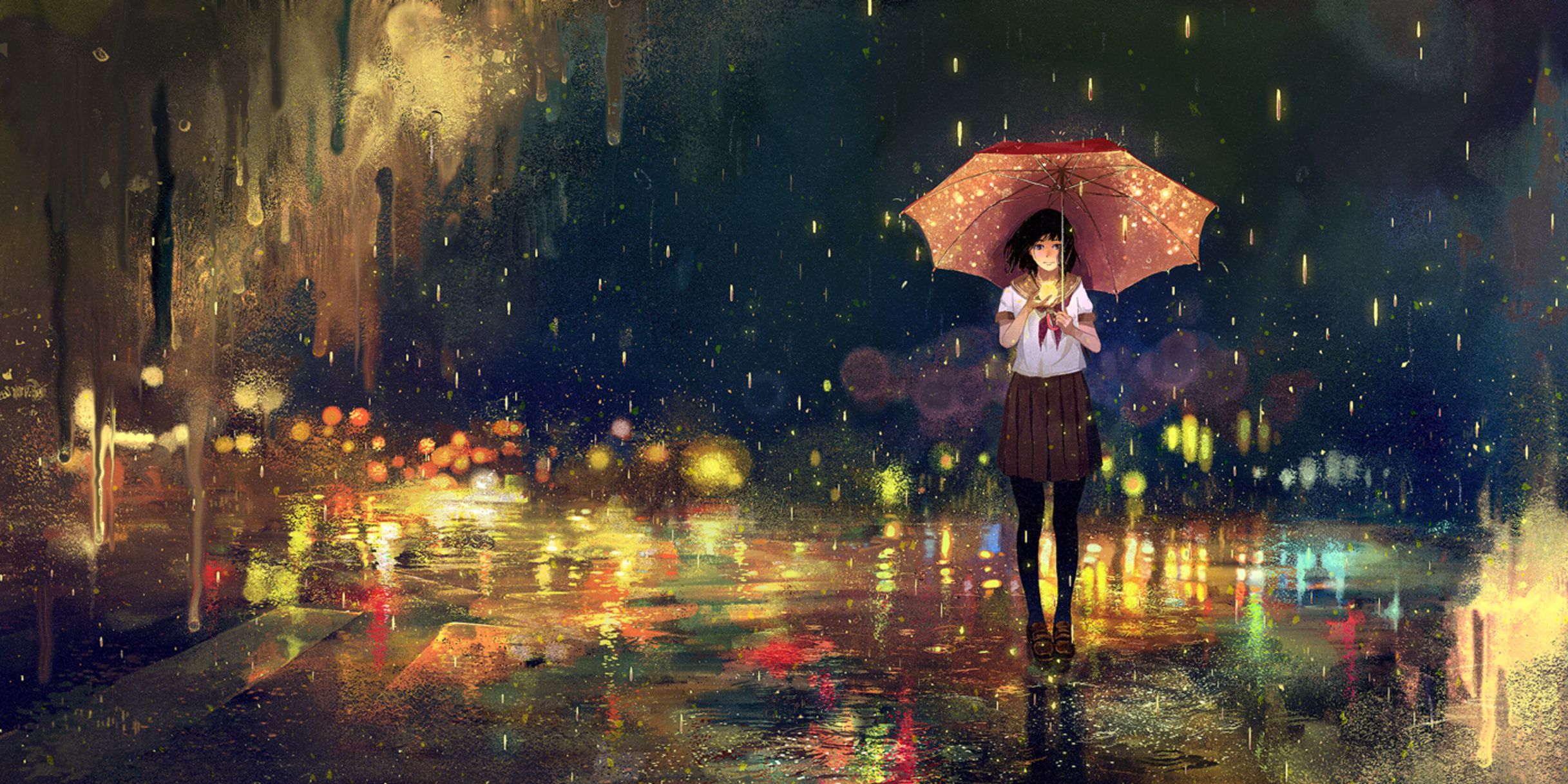 Free download wallpaper Anime, Rain, Light, Umbrella, Original on your PC desktop